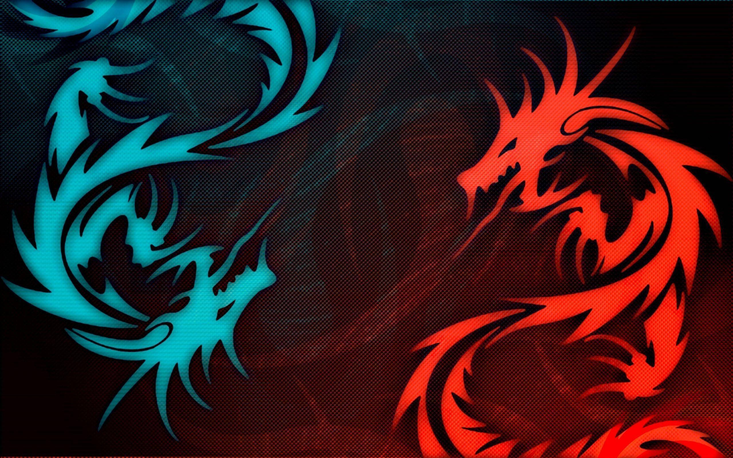 red and blue dragon, cyan, red, 2K Desktop Wallpaper