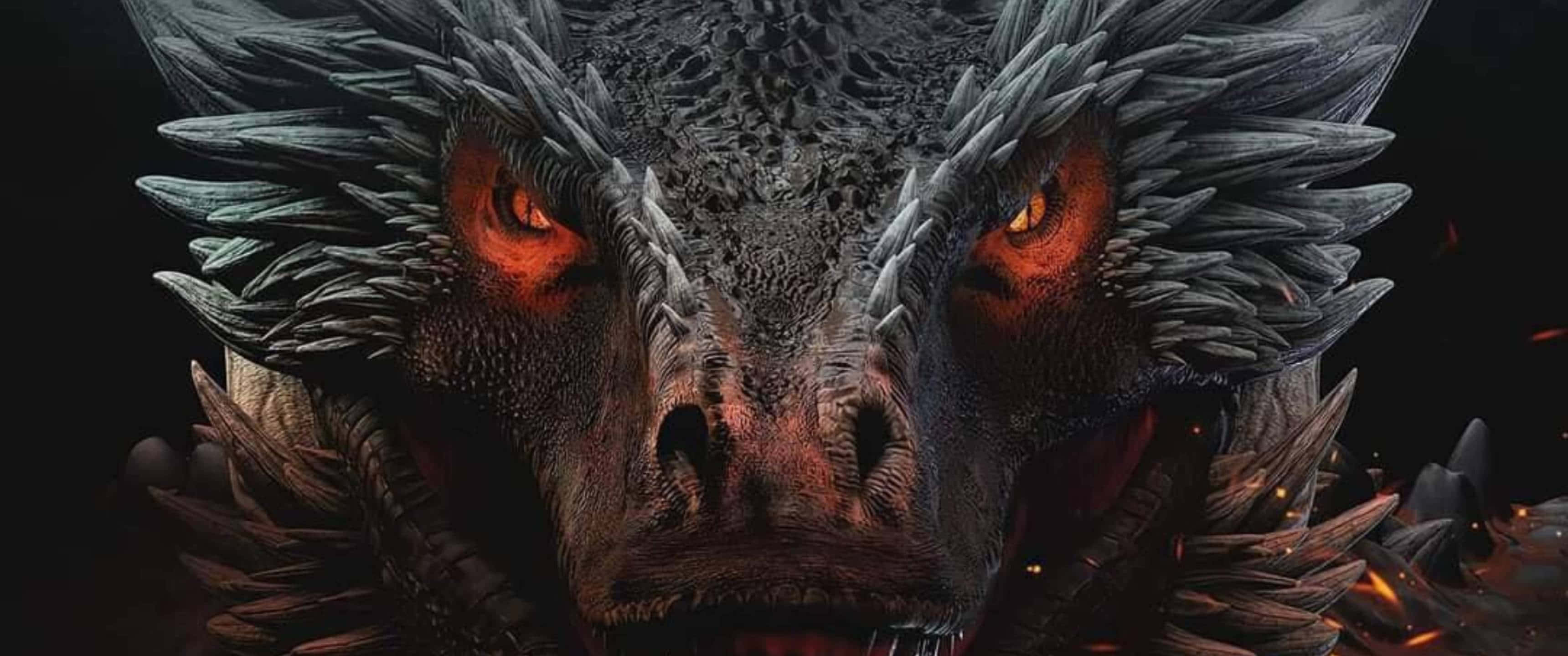 3440x1440, dragon, glowing orange eyes, 2K Desktop Wallpaper