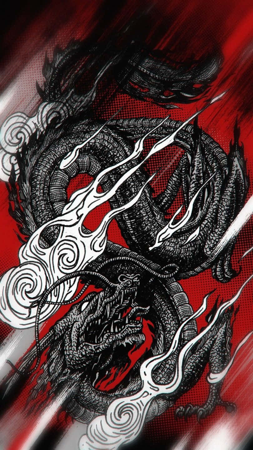 Red Black Dragon, black dragon, swirling white clouds, HD Phone Wallpaper