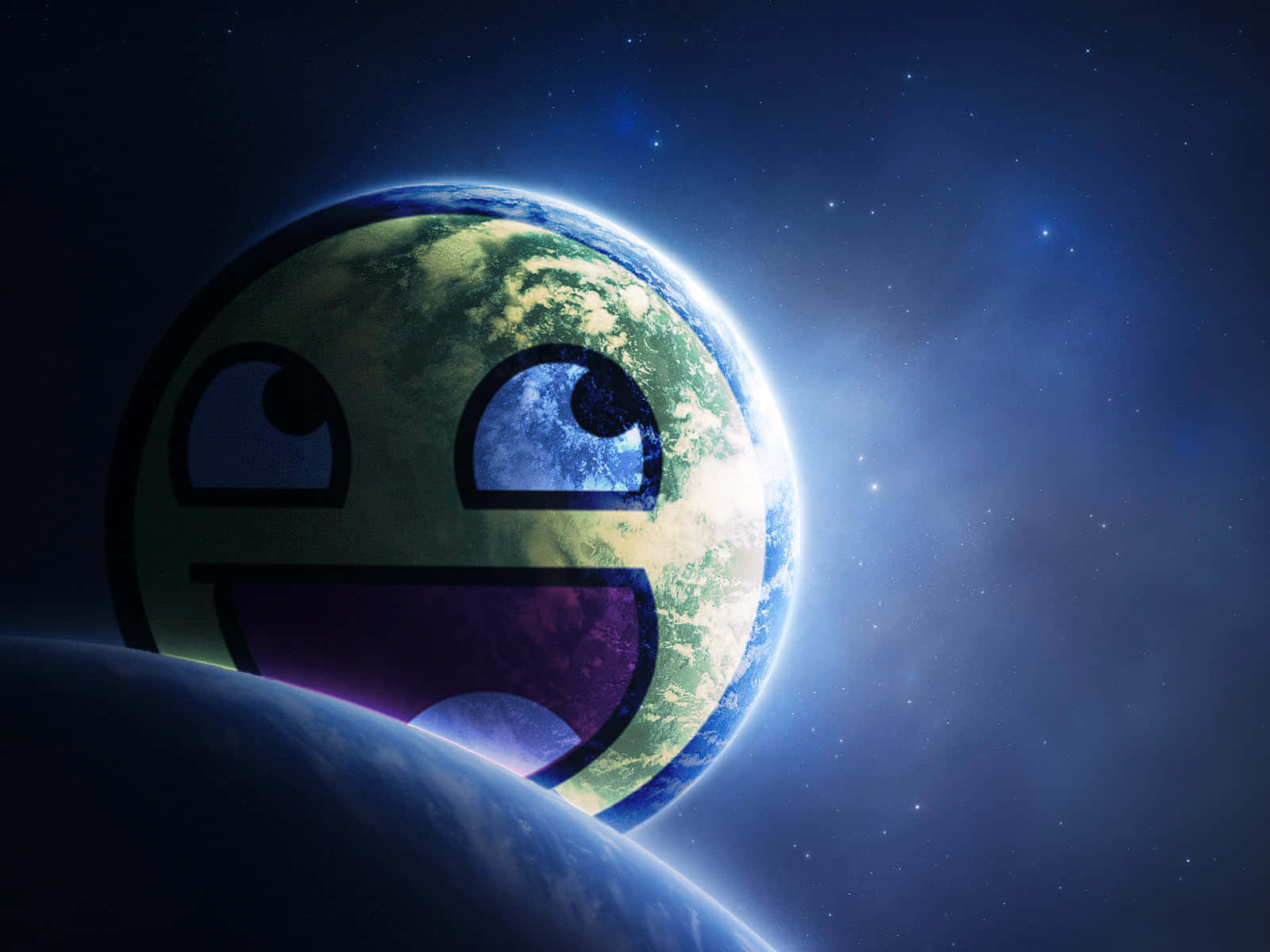 Earth, smiley face, starry cosmic backdrop, HD Desktop Wallpaper