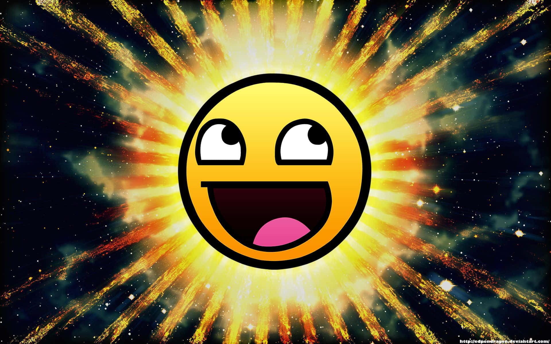 Epic Face, bright yellow emoji face, cosmic explosion, Full HD Desktop Wallpaper
