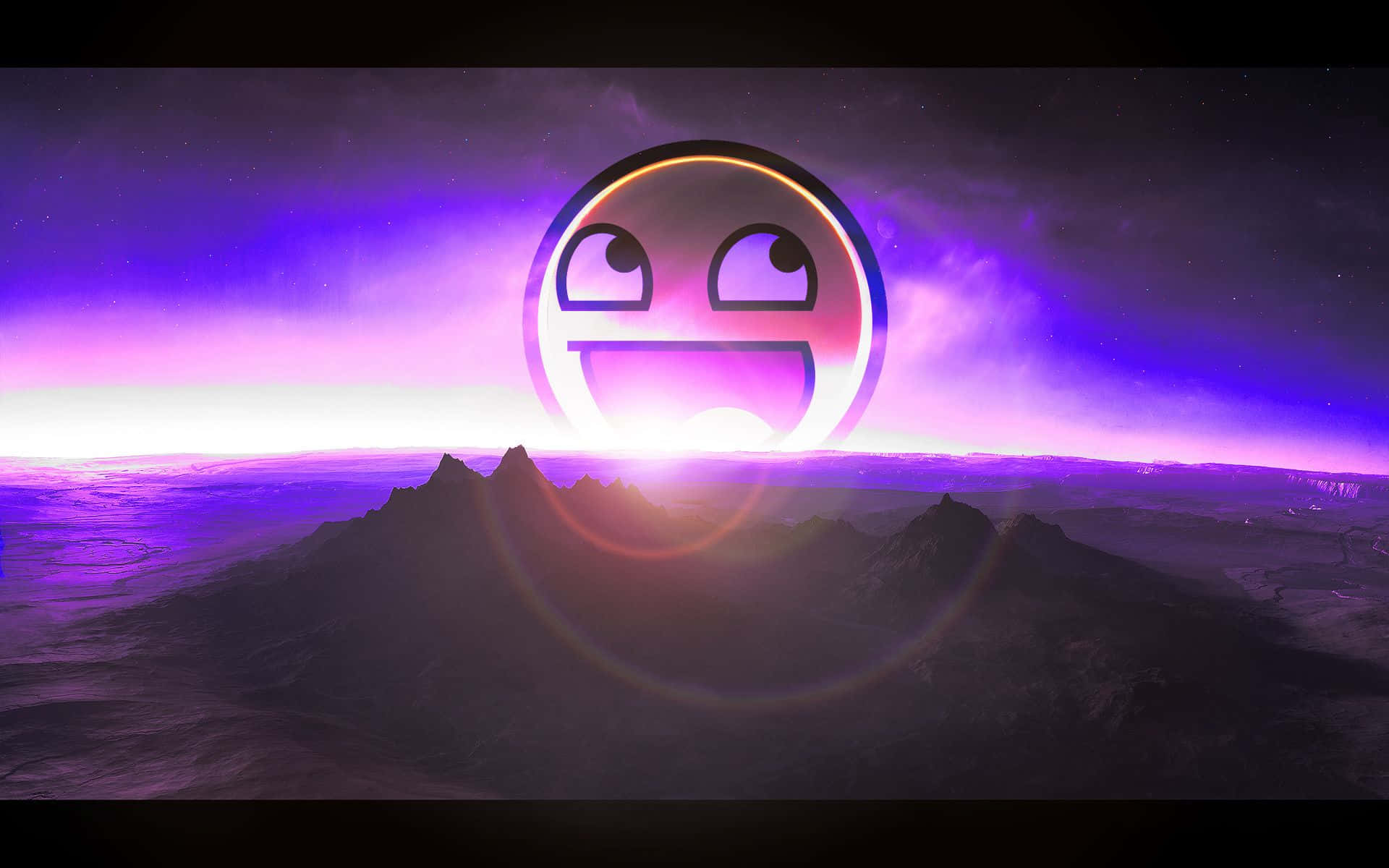 Epic Face, glowing purple emoji, wide grin, Full HD Desktop Wallpaper