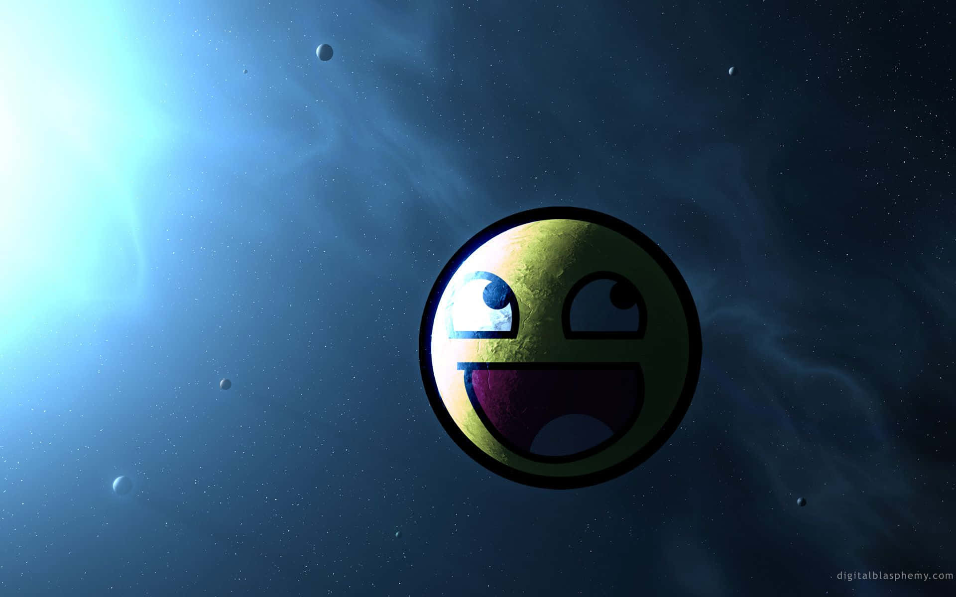Epic Face, cheerful yellow smiley face, cosmic nebula, Full HD Desktop Wallpaper
