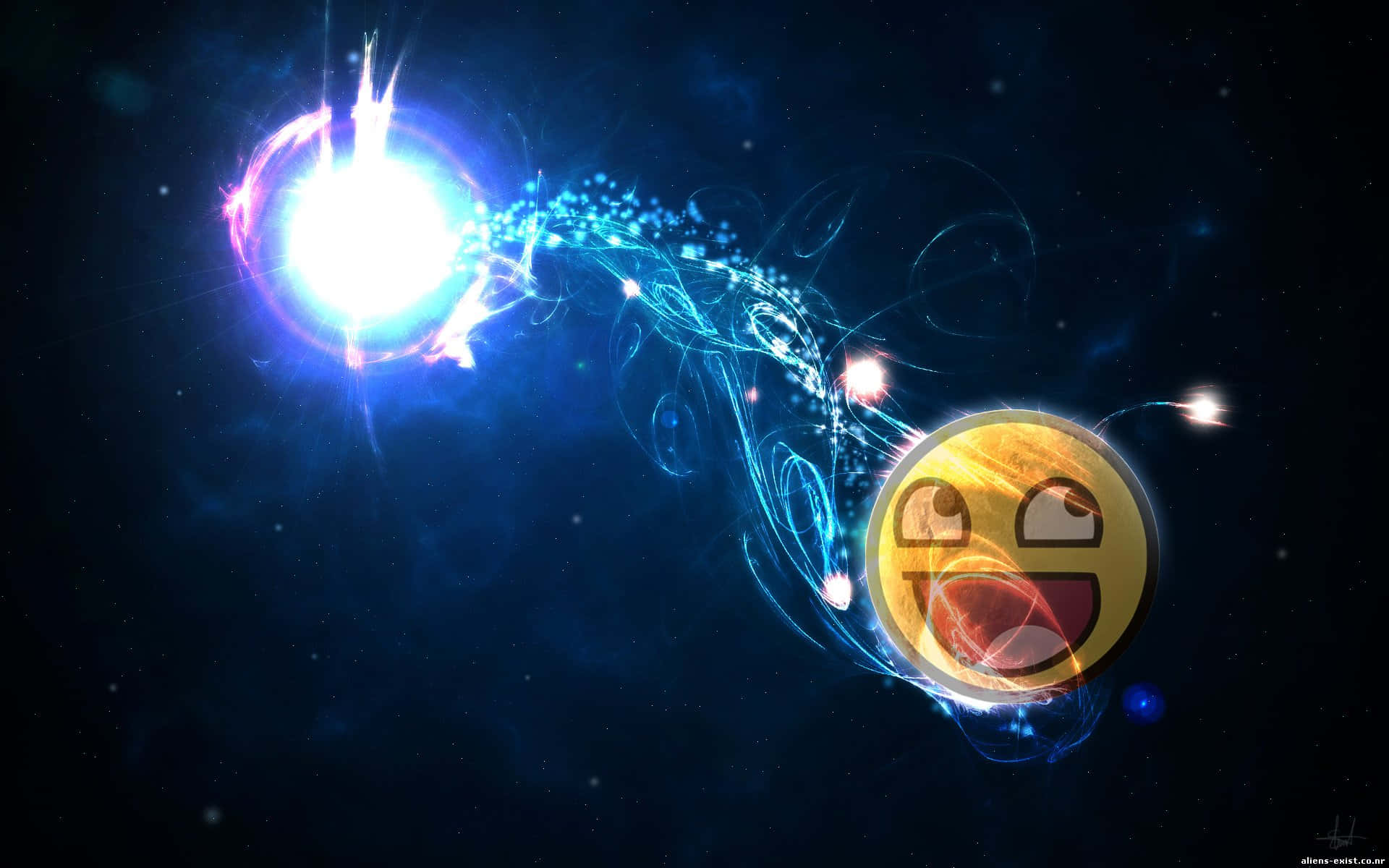 Epic Face, glowing smiley face emoji, deep space, Full HD Desktop Wallpaper