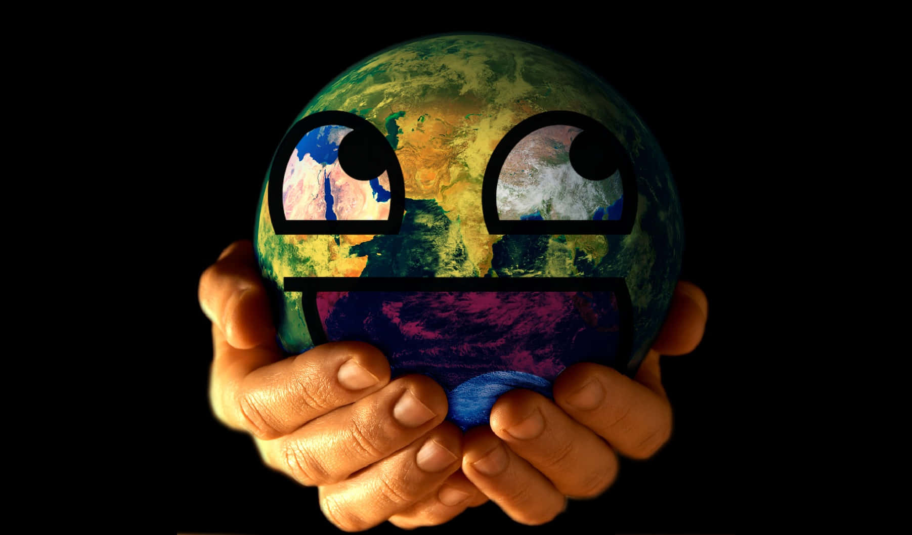 green earth, cartoon Earth, wide eyes, HD Desktop Wallpaper