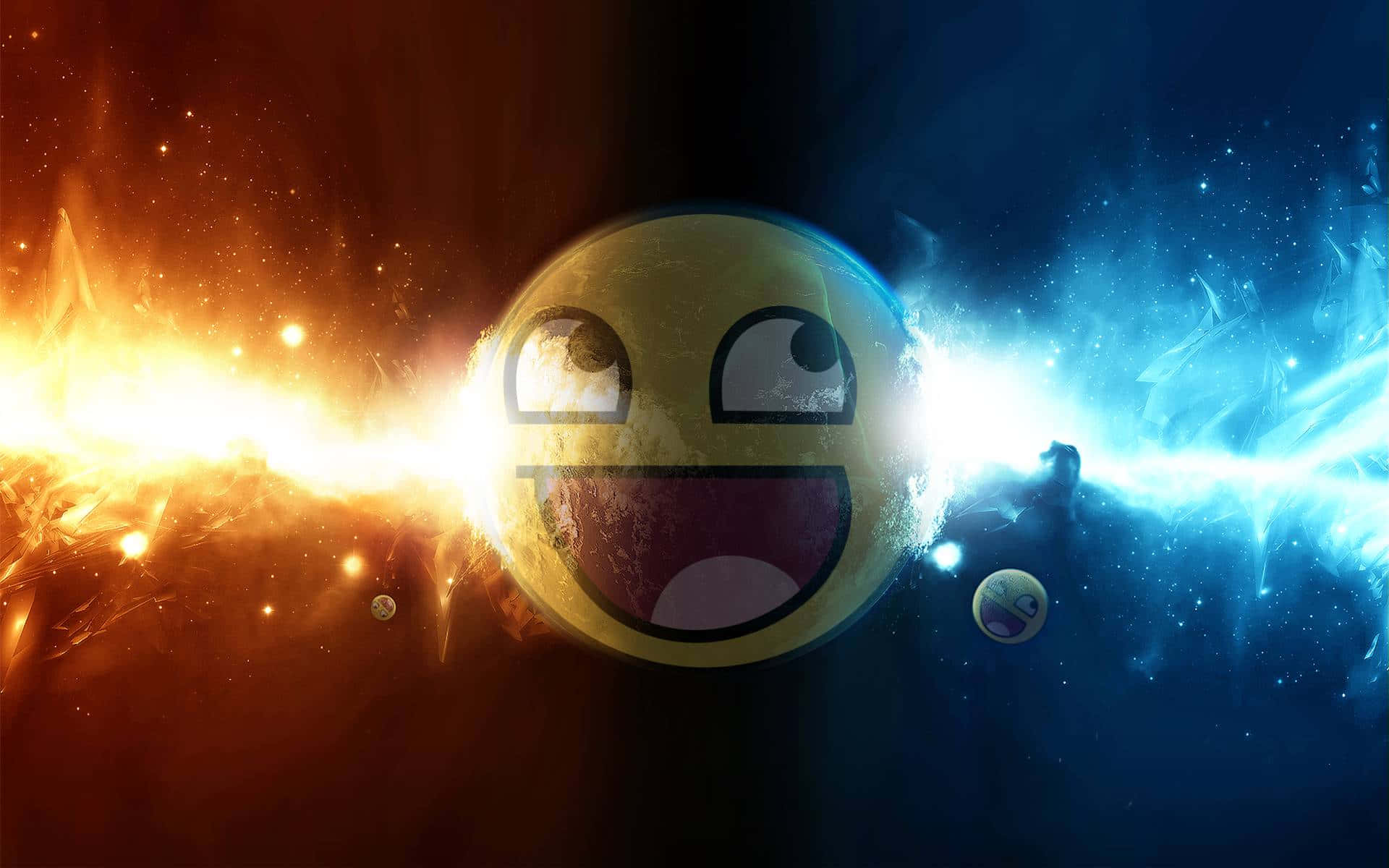 Epic Face, laughing emoji planet, cosmic energy beams, Full HD Desktop Wallpaper