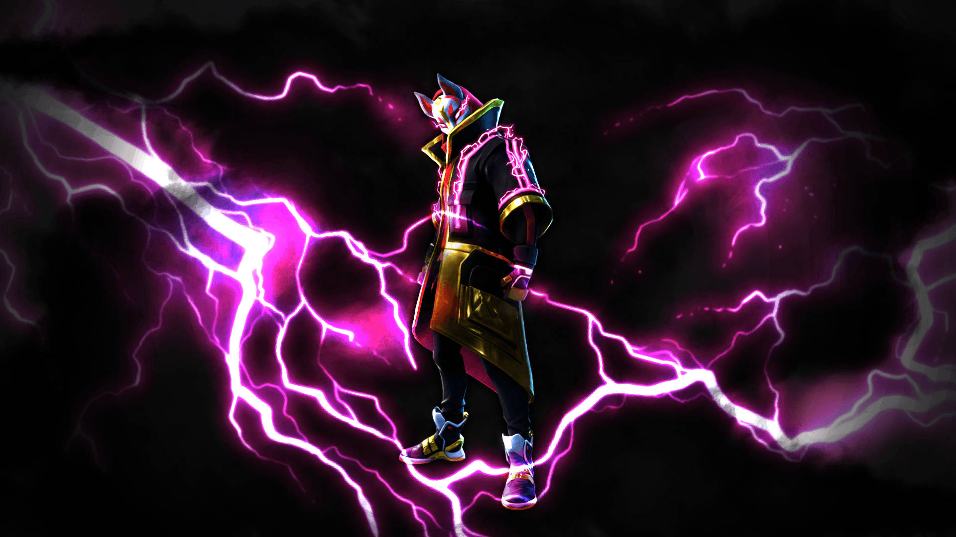 Epic Fortnite, purple lightning, gold coat, Full HD Desktop Wallpaper