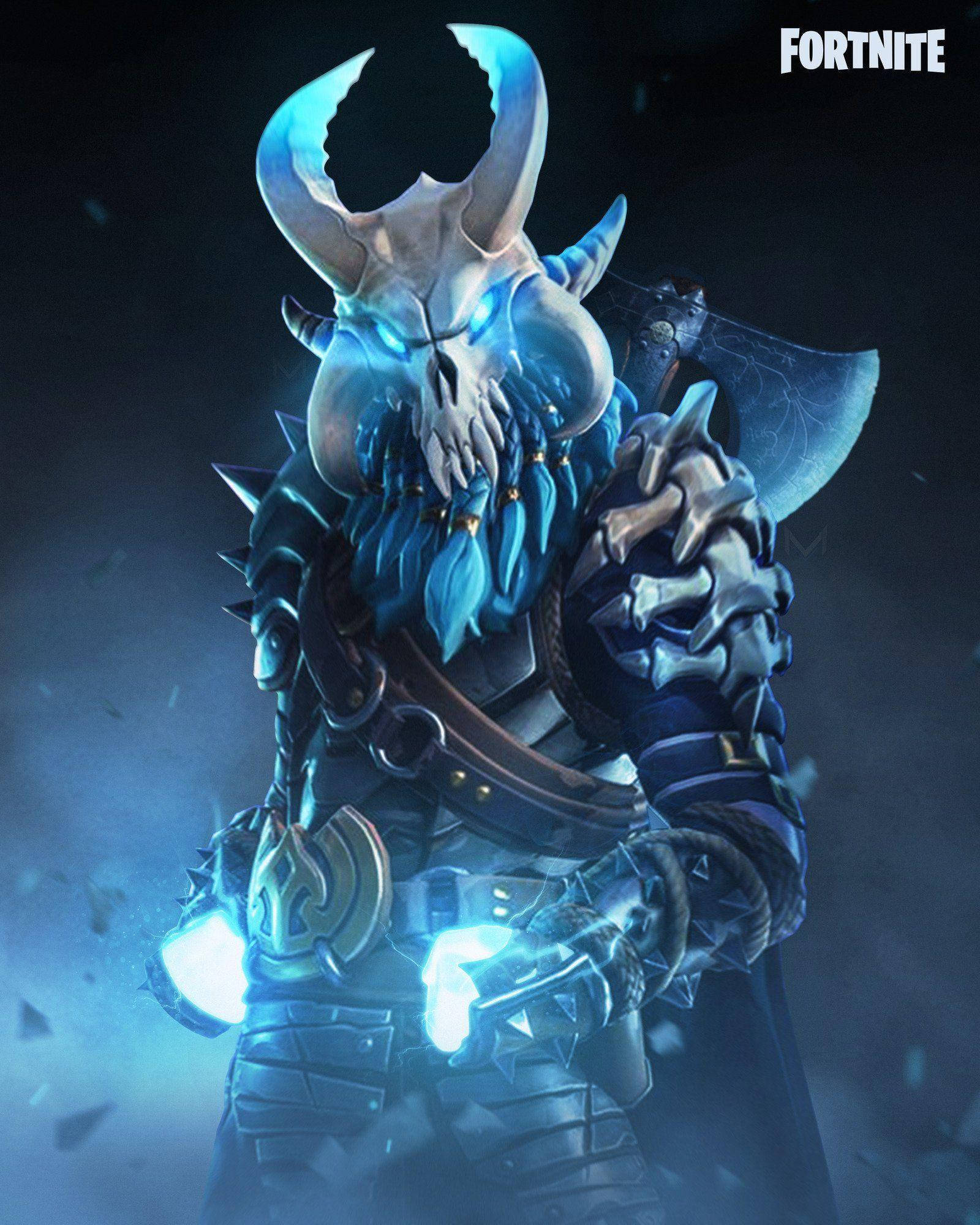 Epic Fortnite, icy blue armor, glowing horns, Full HD Phone Wallpaper