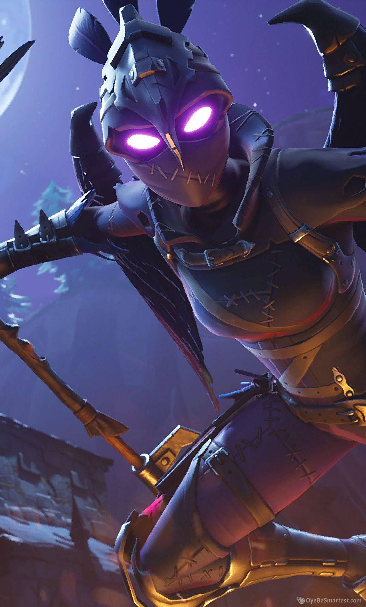 Epic Fortnite, glowing purple eyes, stitched mask, Full HD Phone Wallpaper