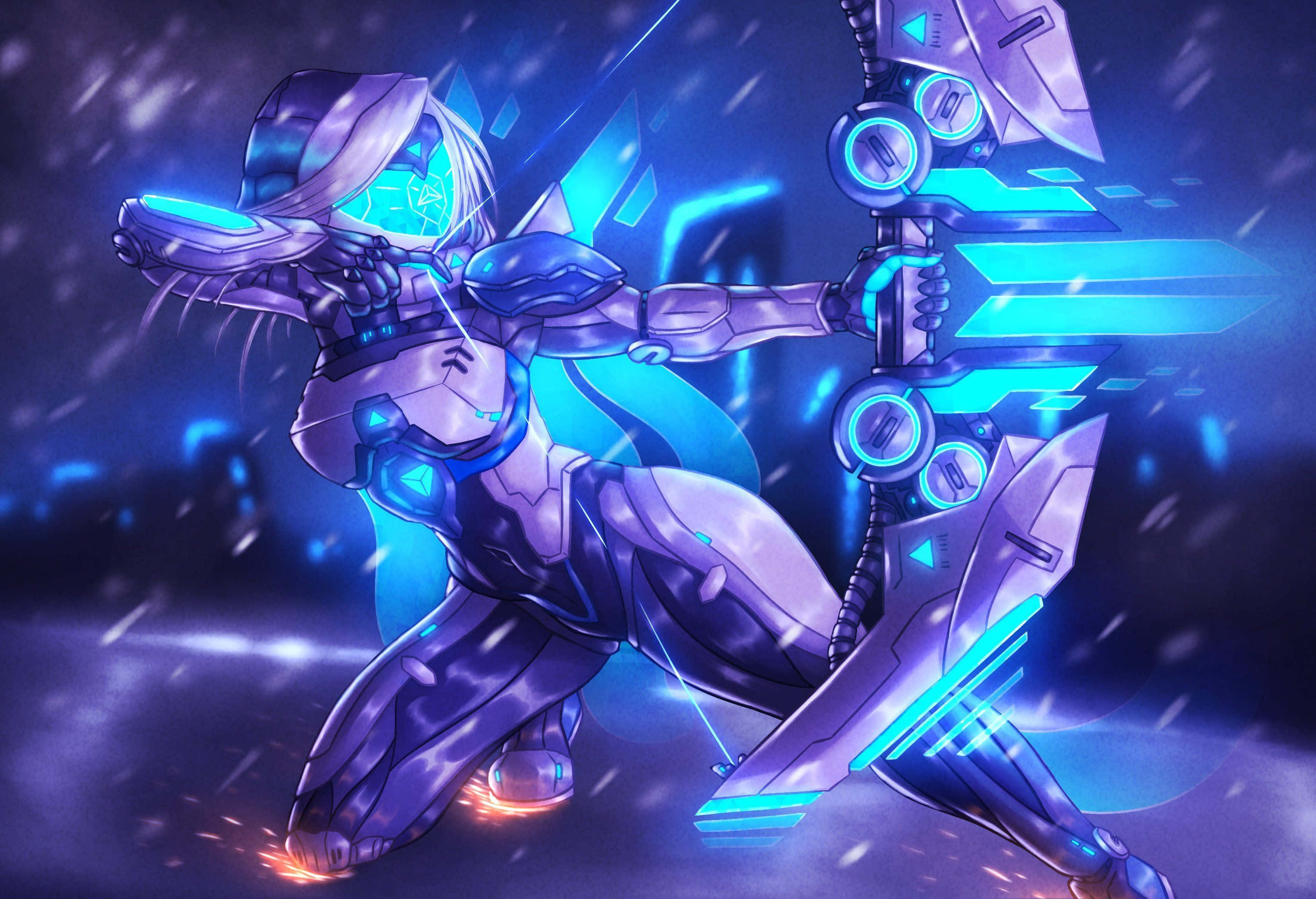 Fortnite, anime archer, glowing blue armor, 2K Desktop Wallpaper