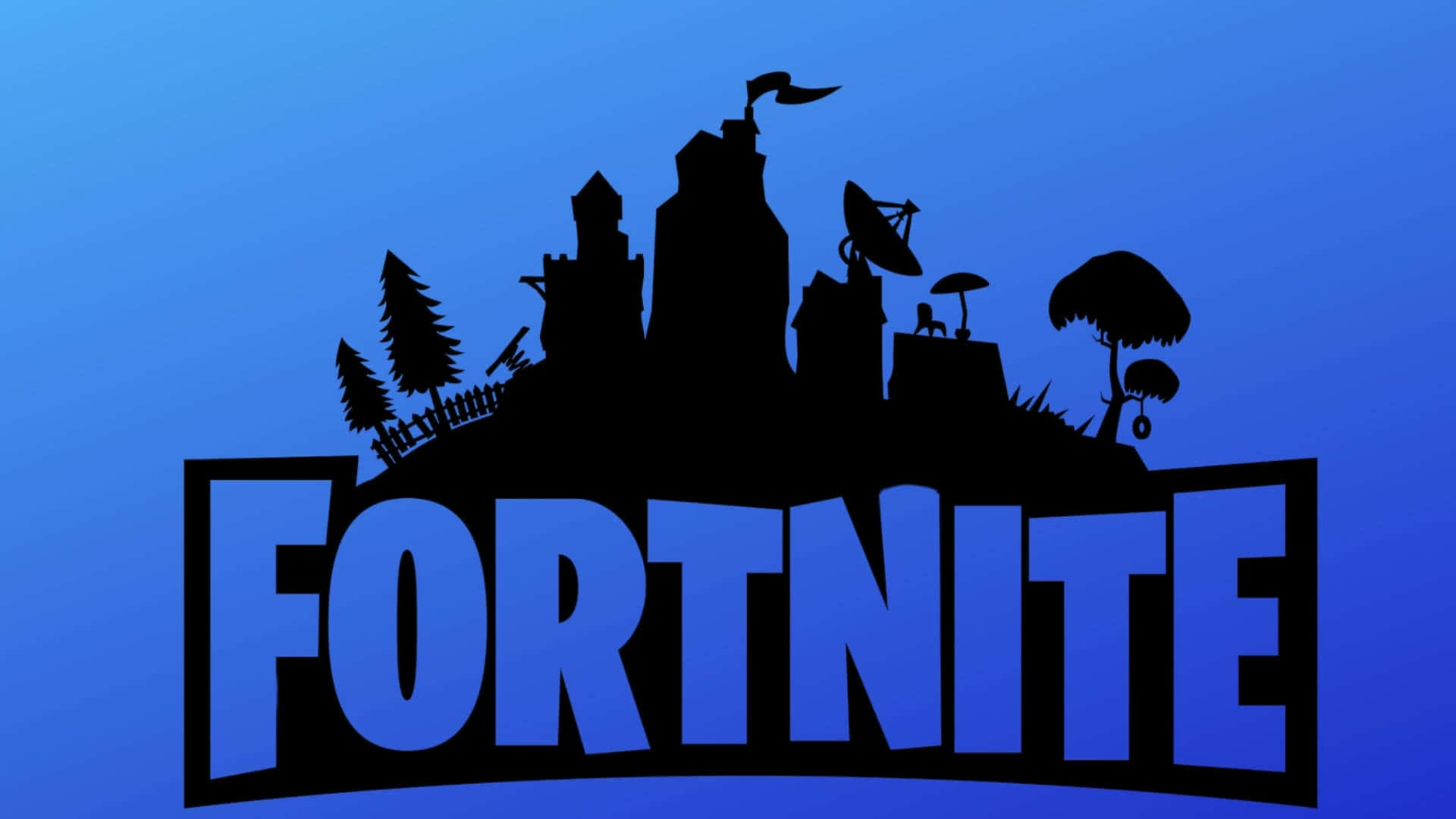 Fortnite, blue letters, black silhouette, Full HD Desktop Wallpaper