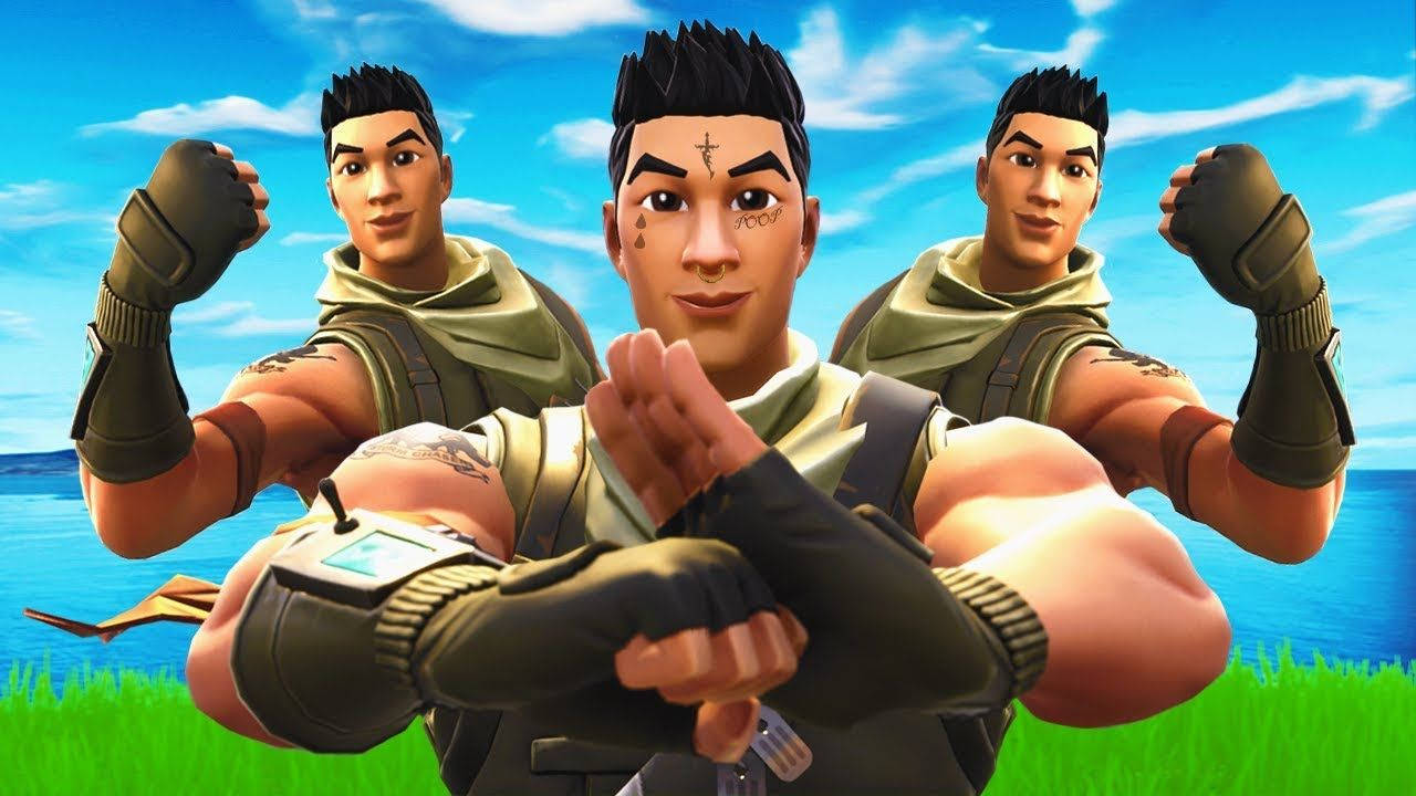 Fortnite, green hoodies, bright blue sky, HD Desktop Wallpaper