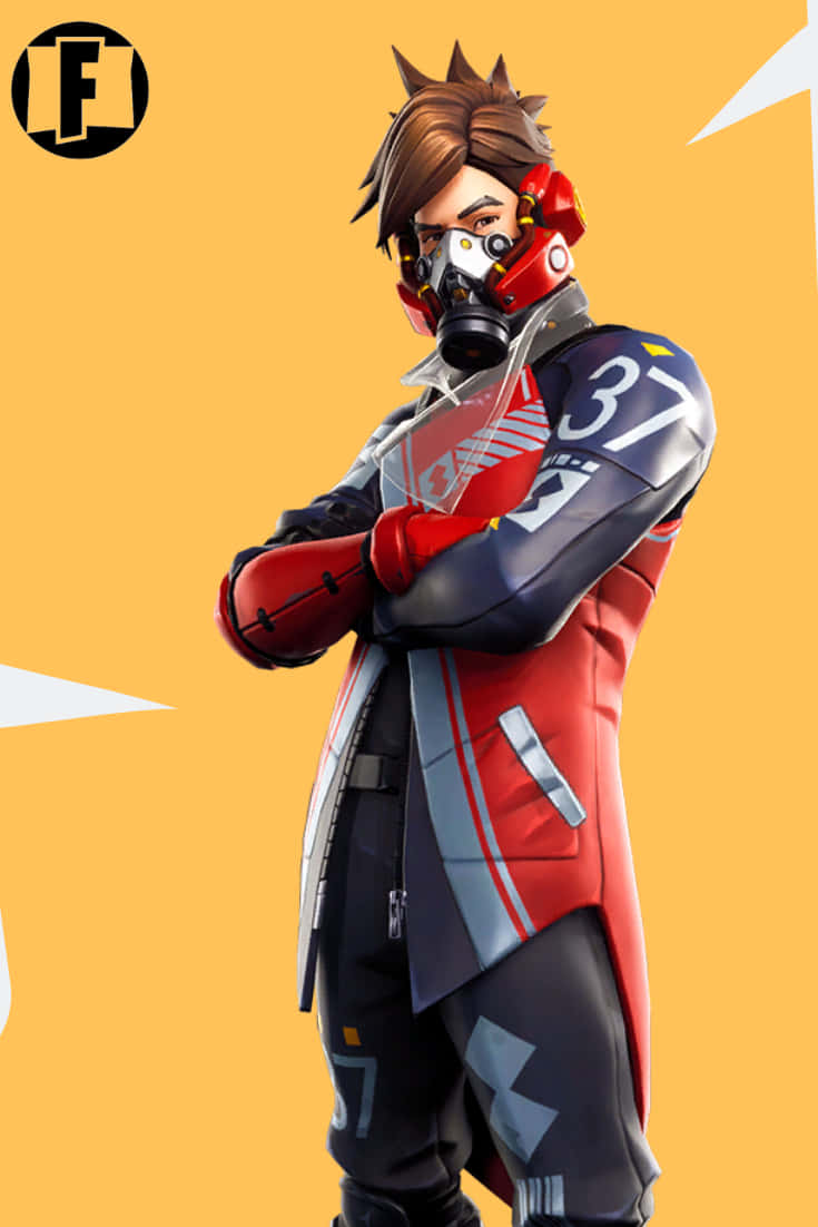 Fortnite, red and blue gear, vibrant yellow background, SD Phone Wallpaper