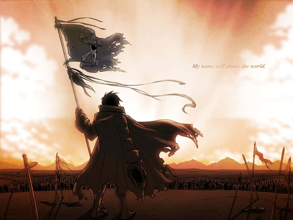 Epic Luffy, skull flag, fiery sunset, SD Desktop Wallpaper
