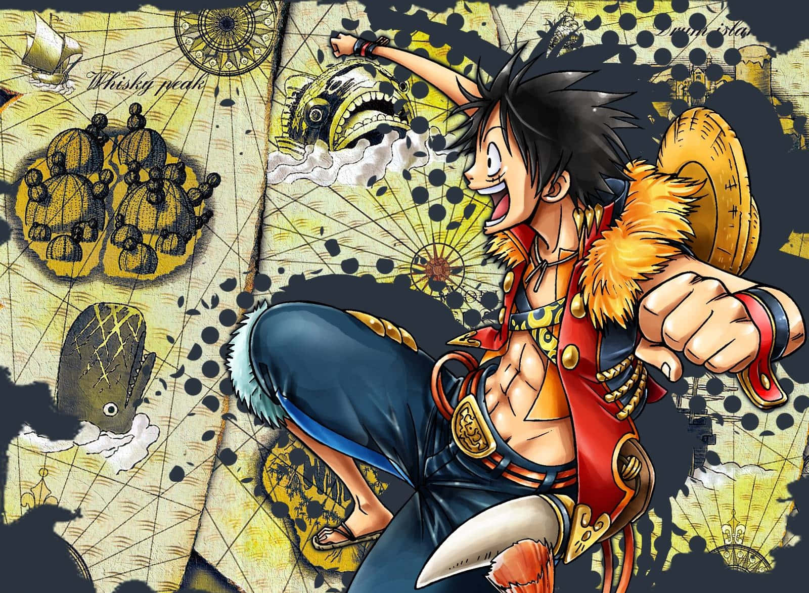 Epic Luffy, spiky black hair, red coat, HD Desktop Wallpaper