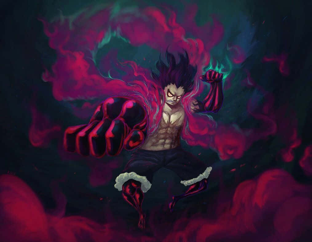 Epic Luffy, crimson energy, glowing fists, SD Desktop Wallpaper