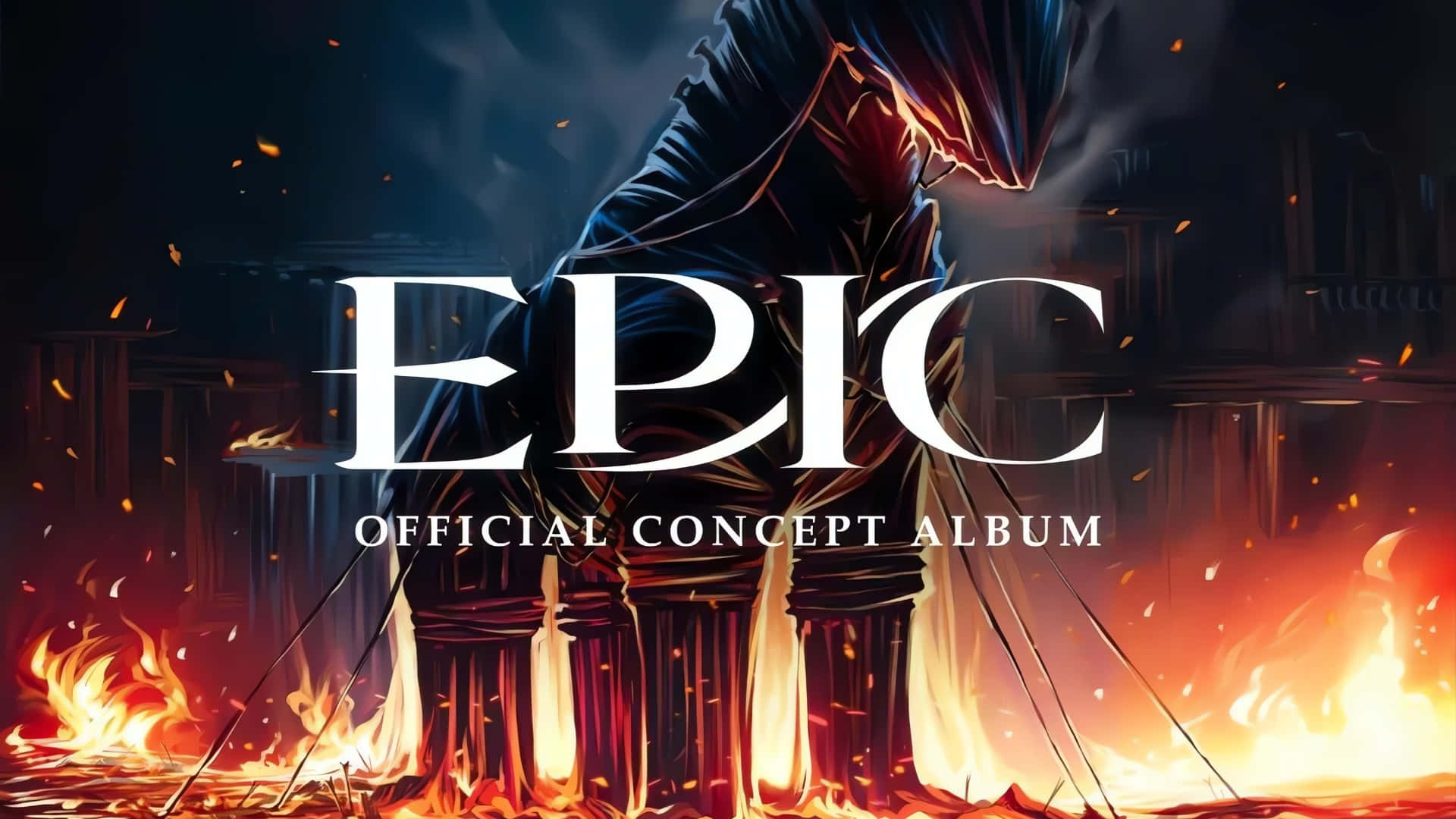 Epic The Musical, hooded figure, roaring flames, Full HD Desktop Wallpaper