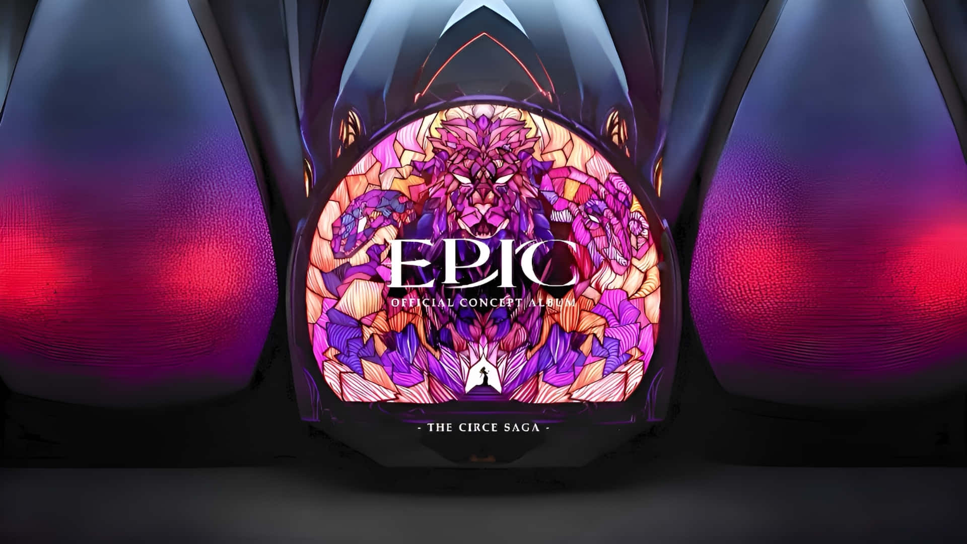 Epic The Musical, stained glass window, purple and pink mythical creature, Full HD Desktop Wallpaper
