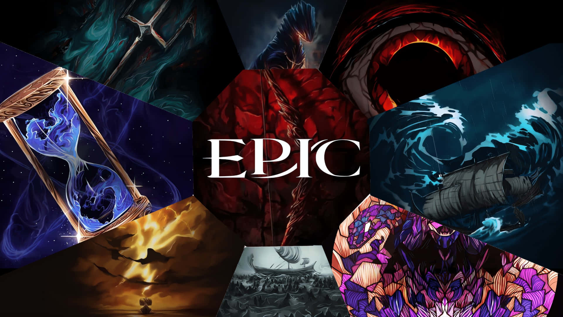 Epic The Musical, glowing hourglass, red dragon, Full HD Desktop Wallpaper