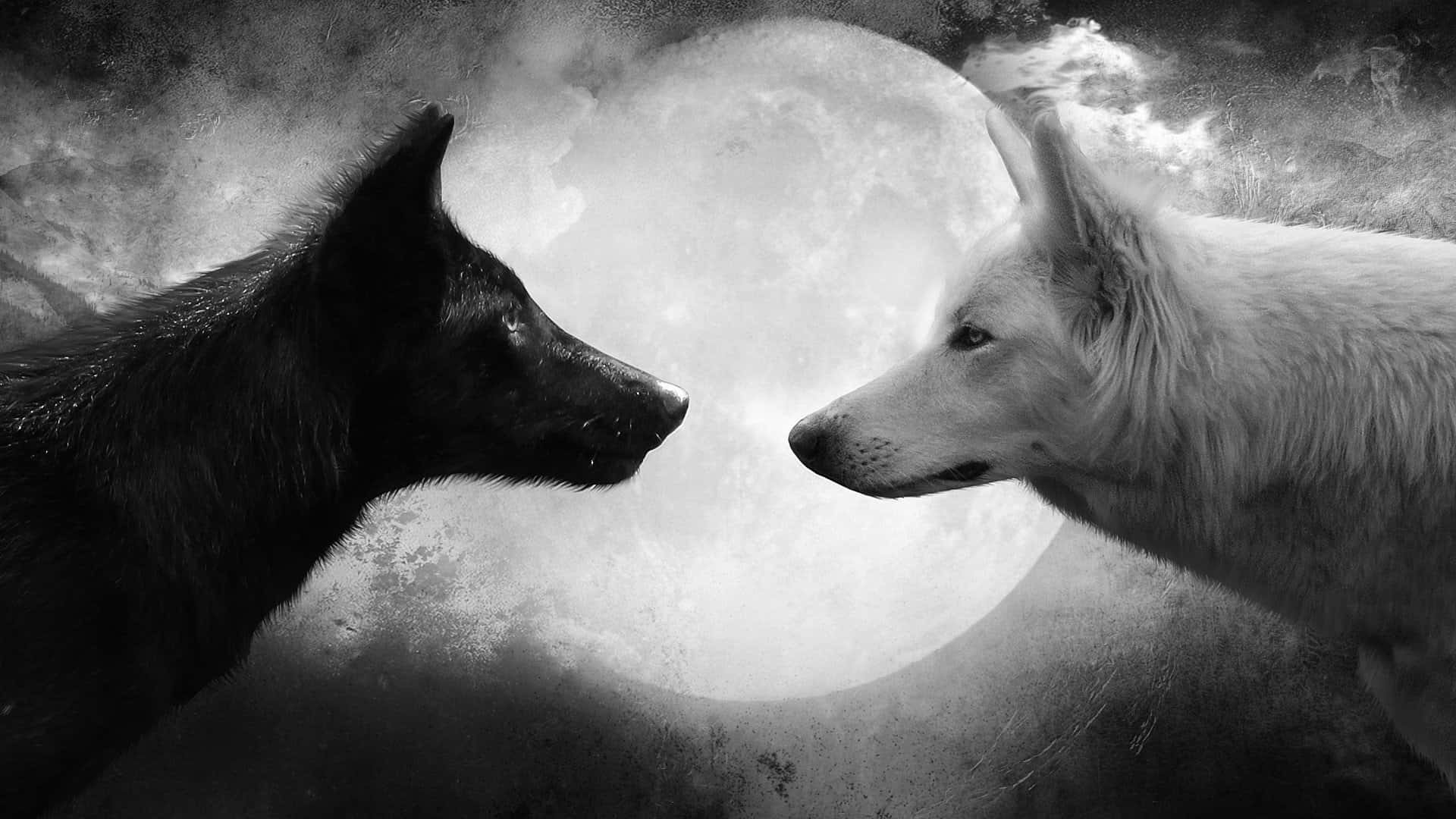 Epic Wolf, full moon, misty night, Full HD Desktop Wallpaper