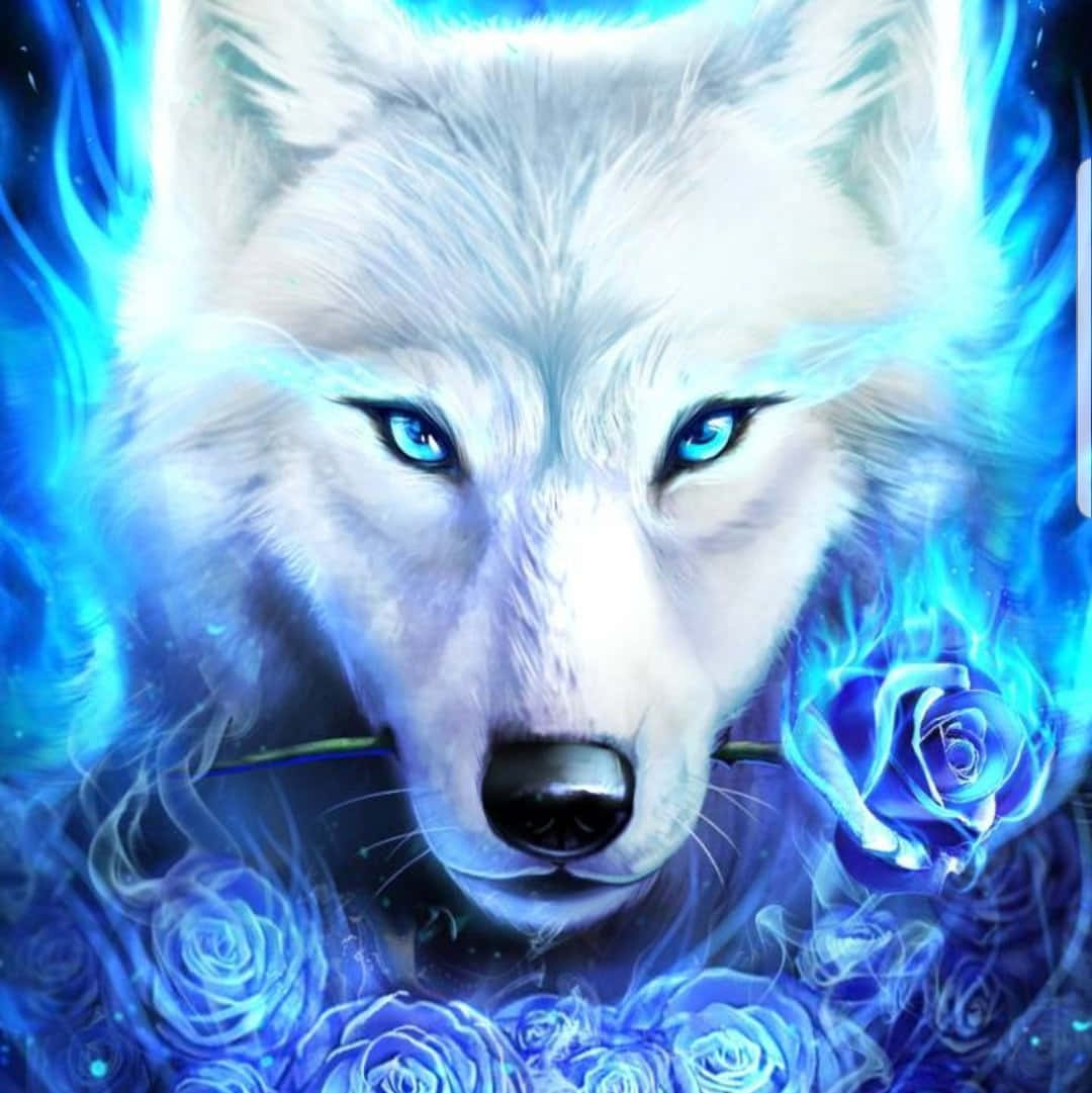Epic Wolf, white wolf, glowing blue eyes, SD Phone Wallpaper