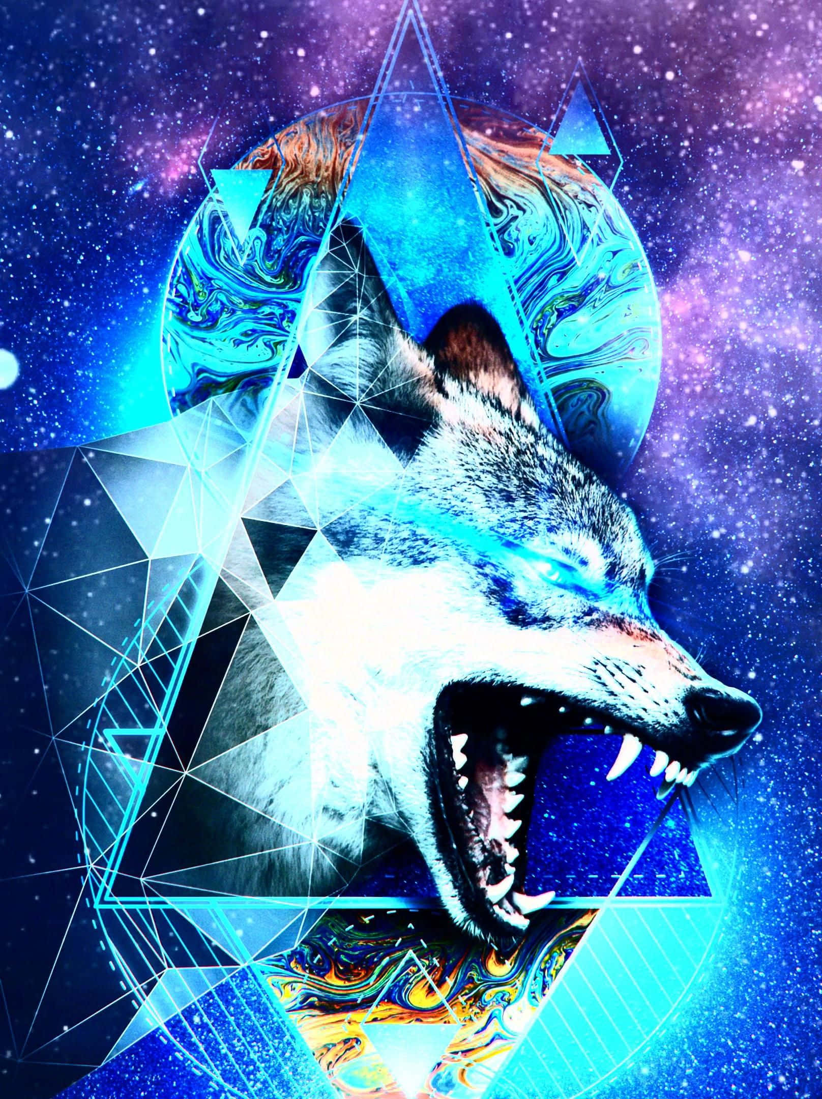 Epic Neon Wolf, glowing eyes, cosmic backdrop, Full HD Phone Wallpaper