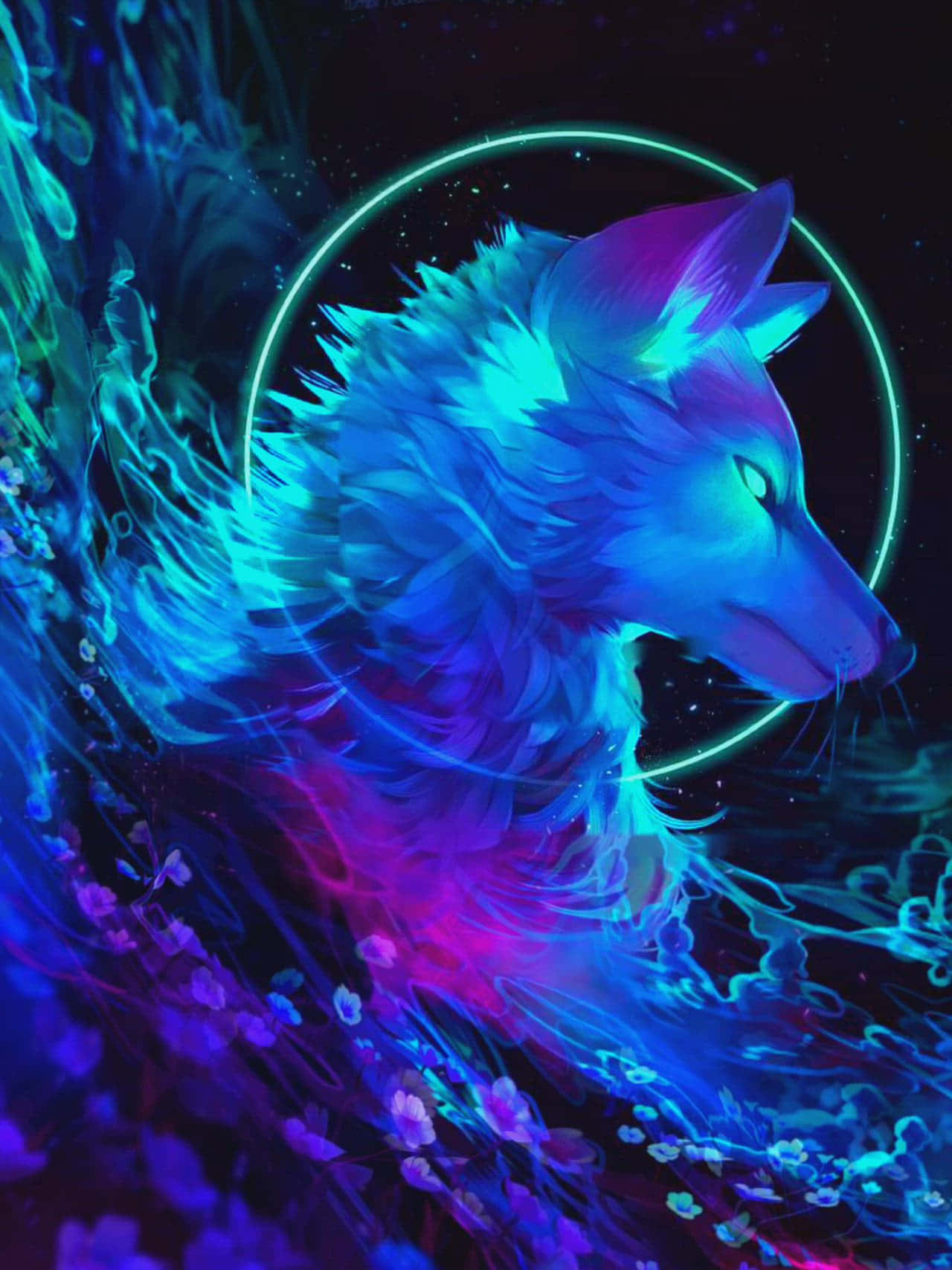 Epic Wolf, neon wolf, electric blue and purple fur, HD Phone Wallpaper