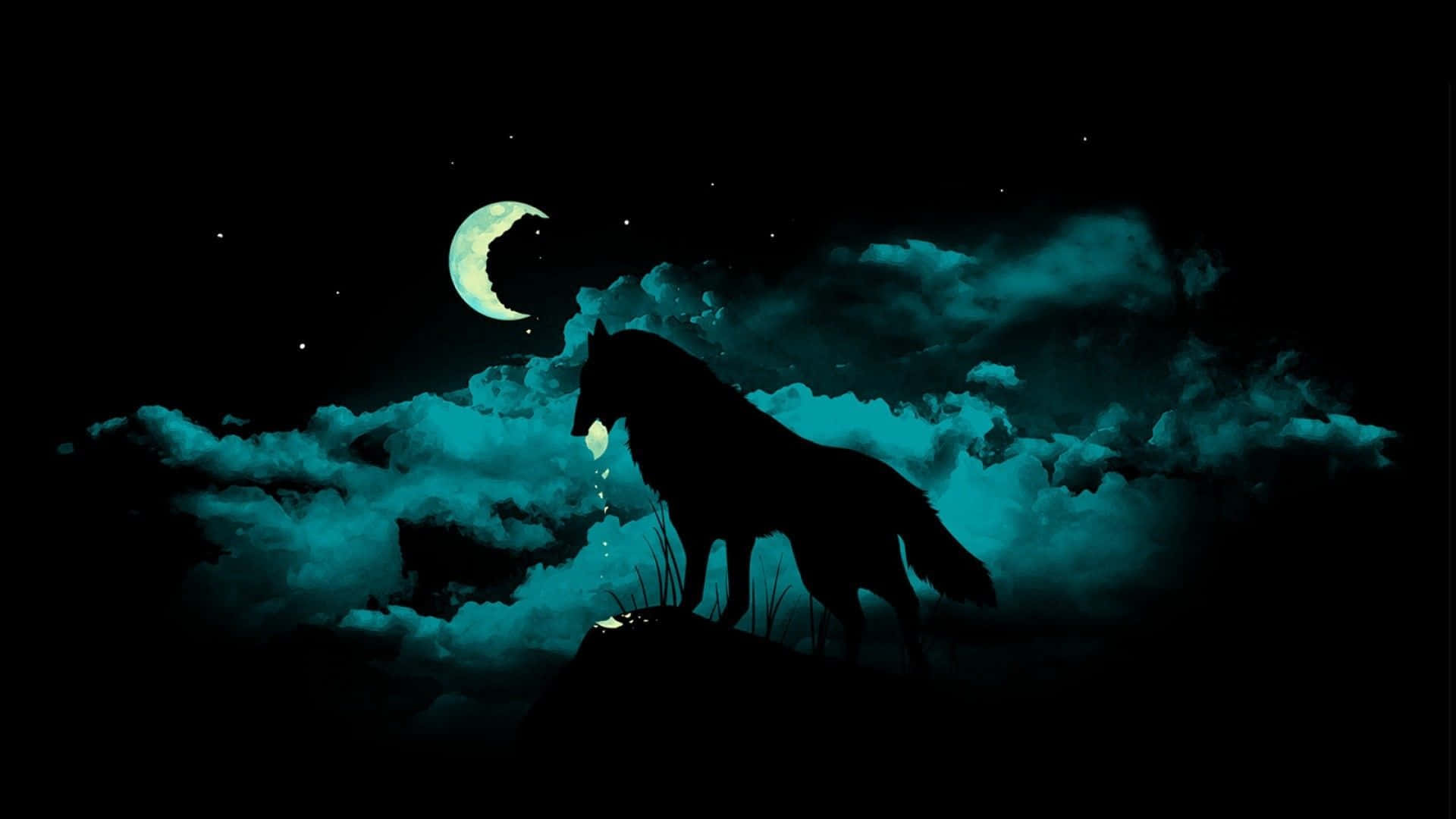 Epic Wolf, snowy forest, glowing crescent moon, Full HD Desktop Wallpaper