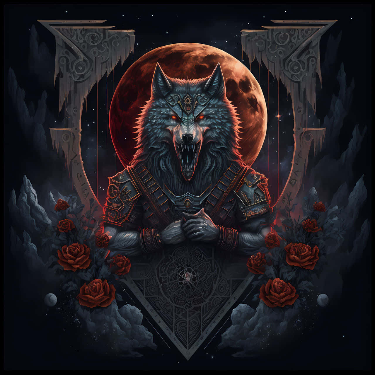 Epic Wolf, blood moon, glowing red eyes, HD Desktop Wallpaper