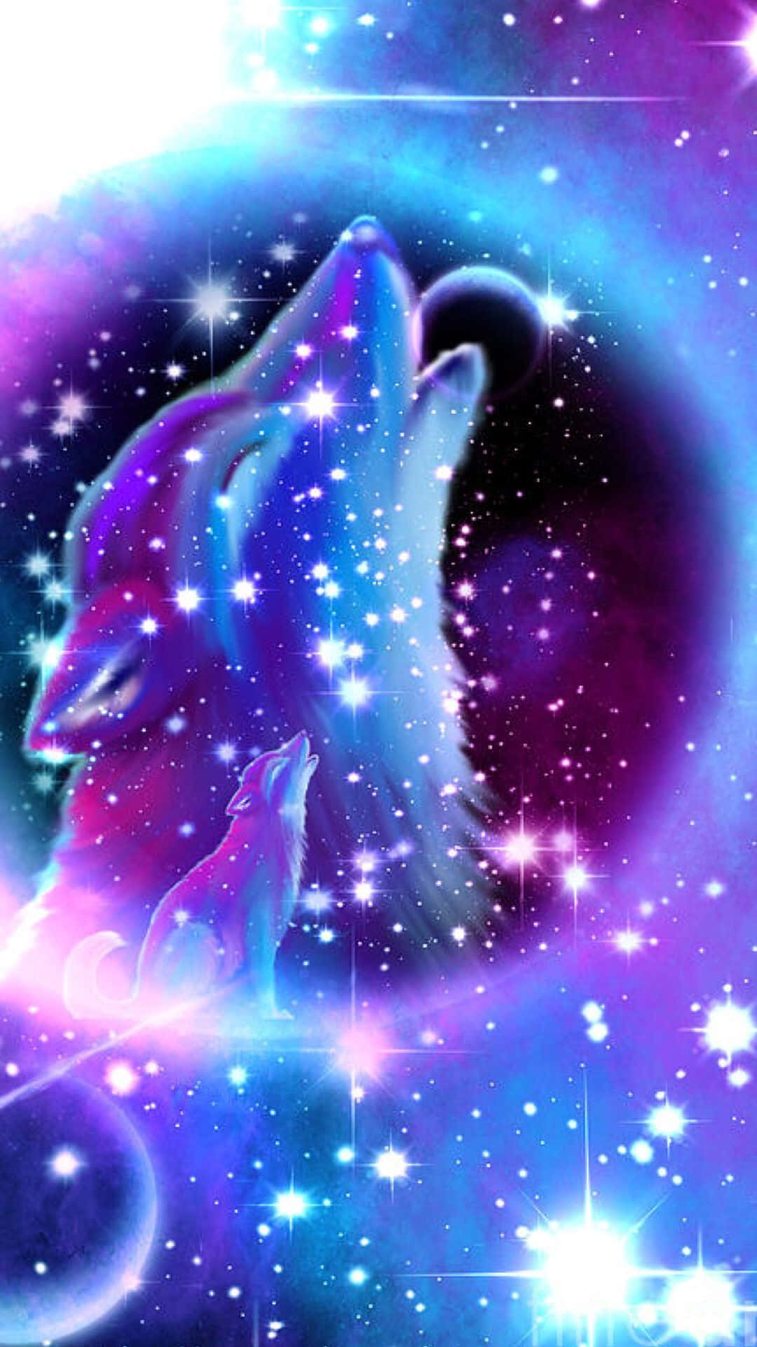 Epic Wolf, cosmic backdrop, glowing stars, Full HD Phone Wallpaper