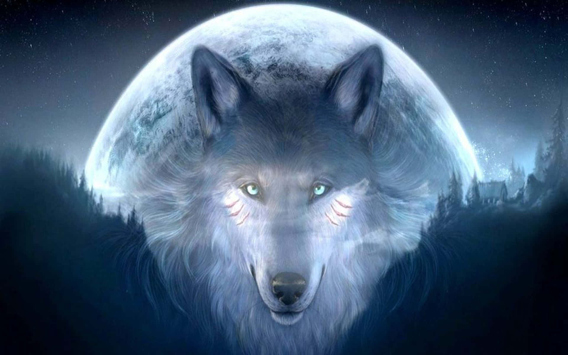 Epic Wolf, white wolf, glowing green eyes, Full HD Desktop Wallpaper