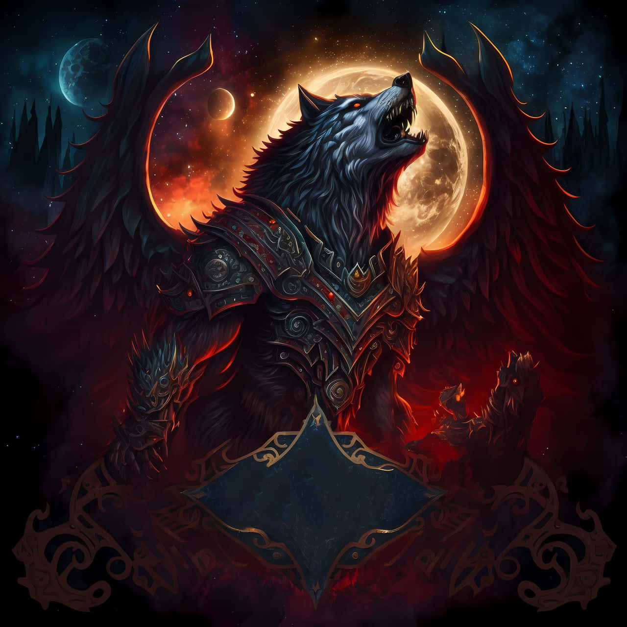Epic Wolf, armored wolf, dark wings, HD Desktop Wallpaper