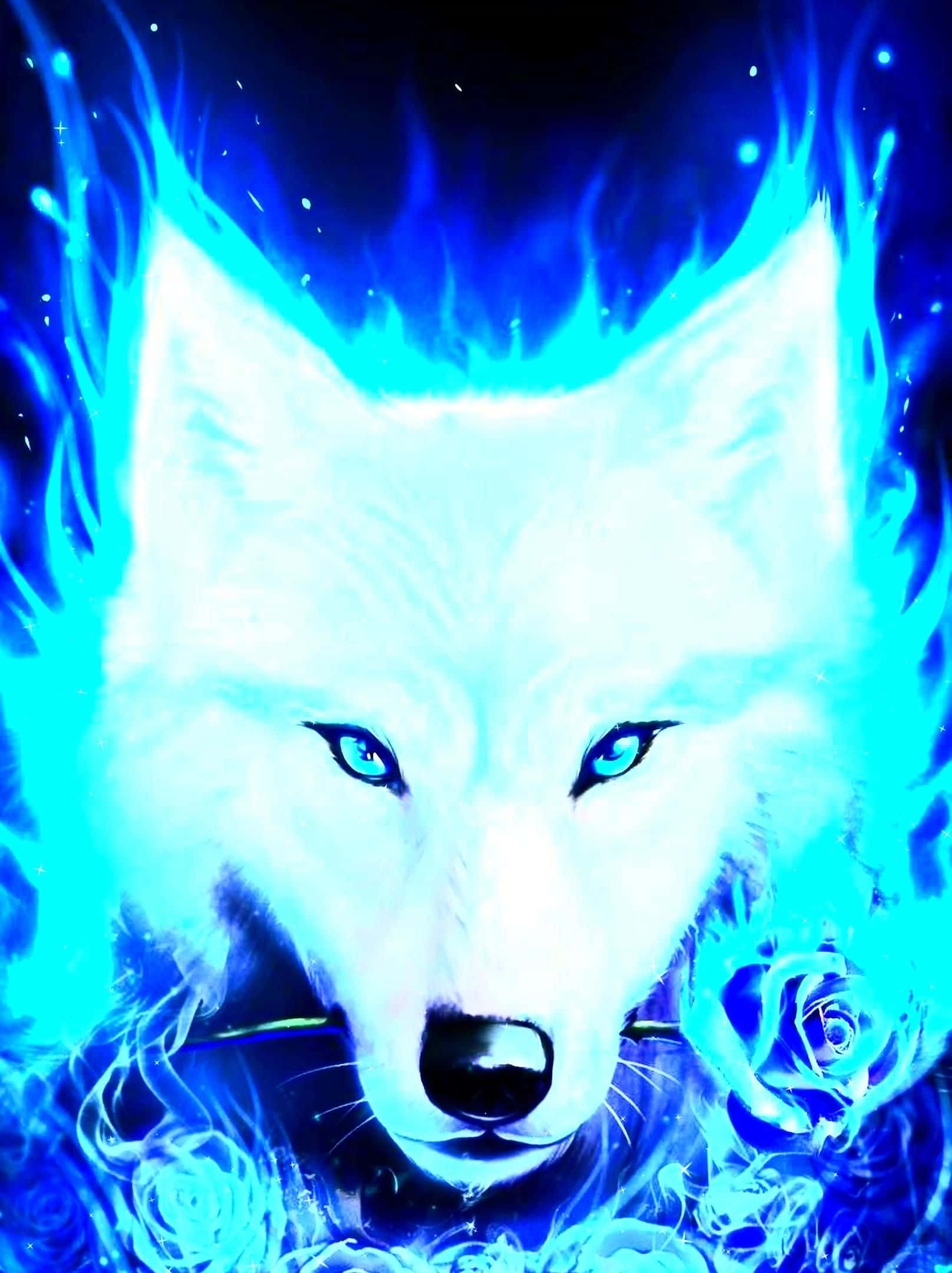 Epic Wolf, glowing white wolf, electric blue eyes, Full HD Phone Wallpaper