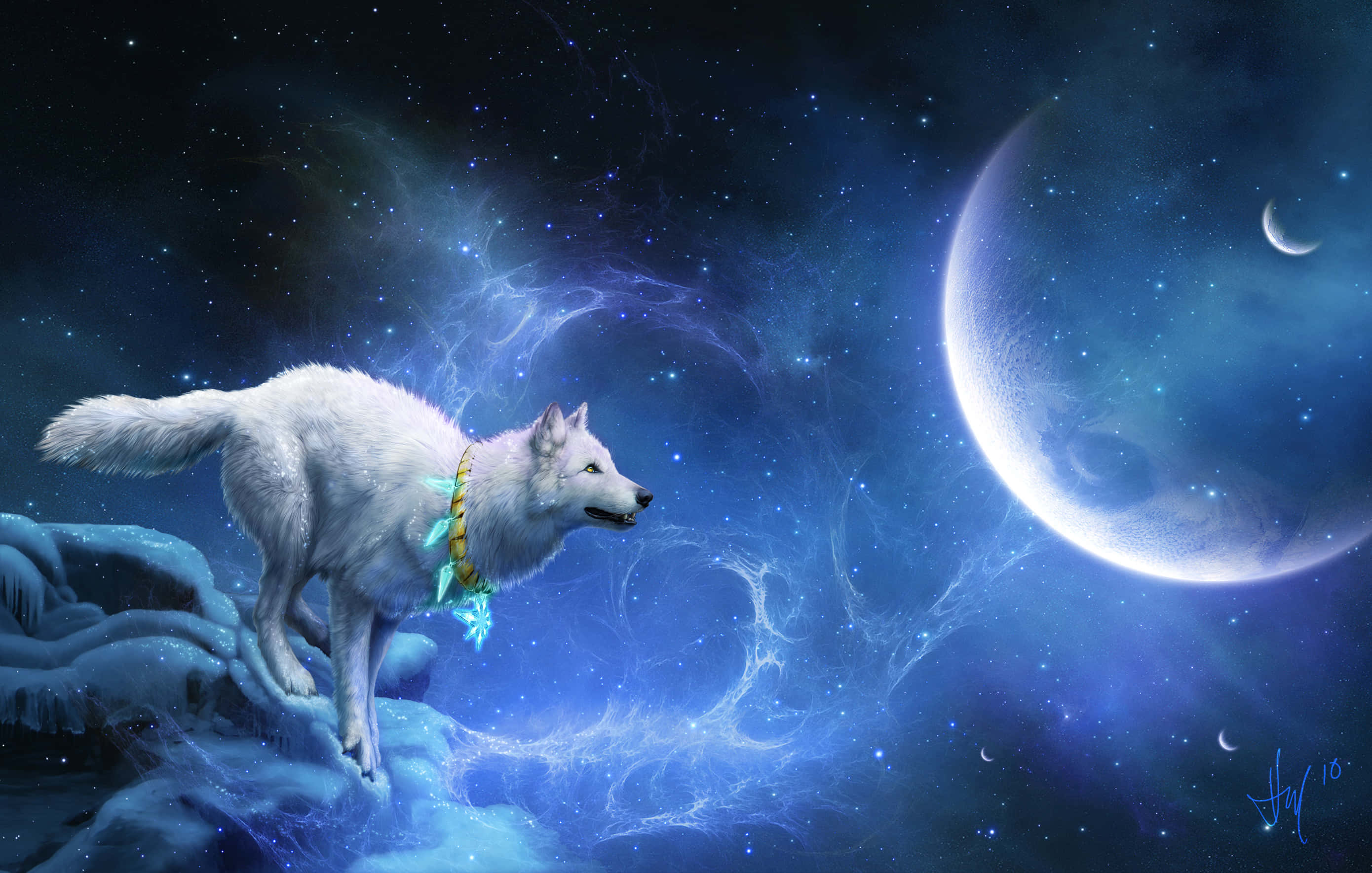 epic wolf, white wolf, icy terrain, 2K Desktop Wallpaper