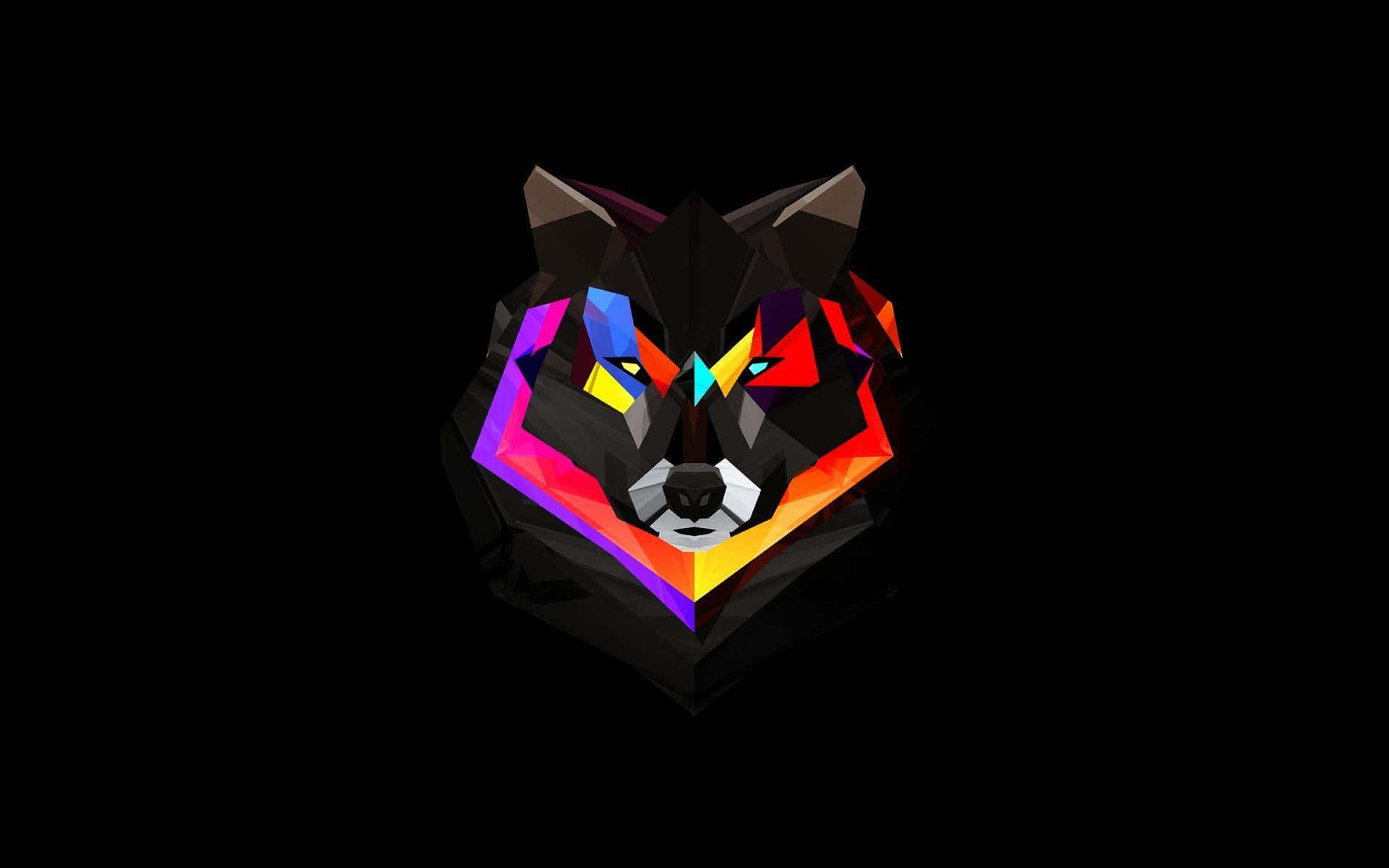 3D wolf, vibrant geometric colors, black background, Full HD Desktop Wallpaper