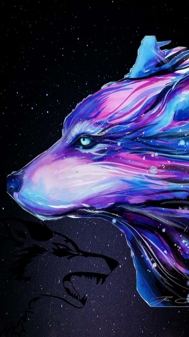 cosmic wolf, purple blue and pink fur, starry night sky, HD Phone Wallpaper