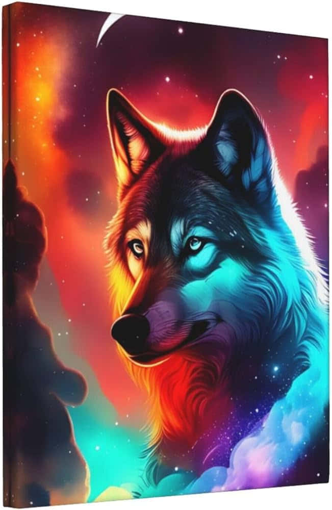 cosmic wolf, glowing eyes, swirling reds blues and purples, SD Phone Wallpaper