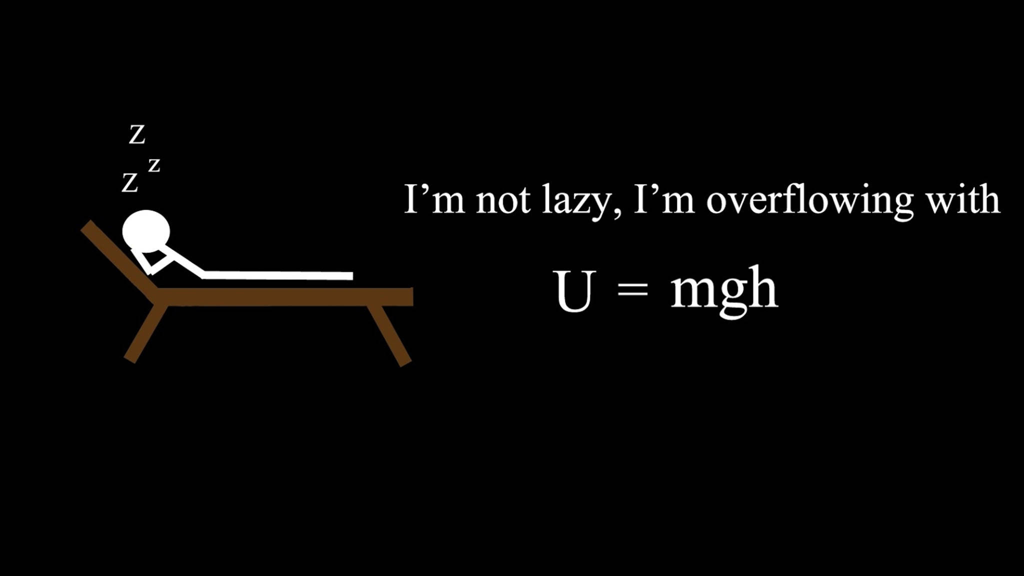 U = mgh, brown lounge chair, white stick figure, Full HD Desktop Wallpaper