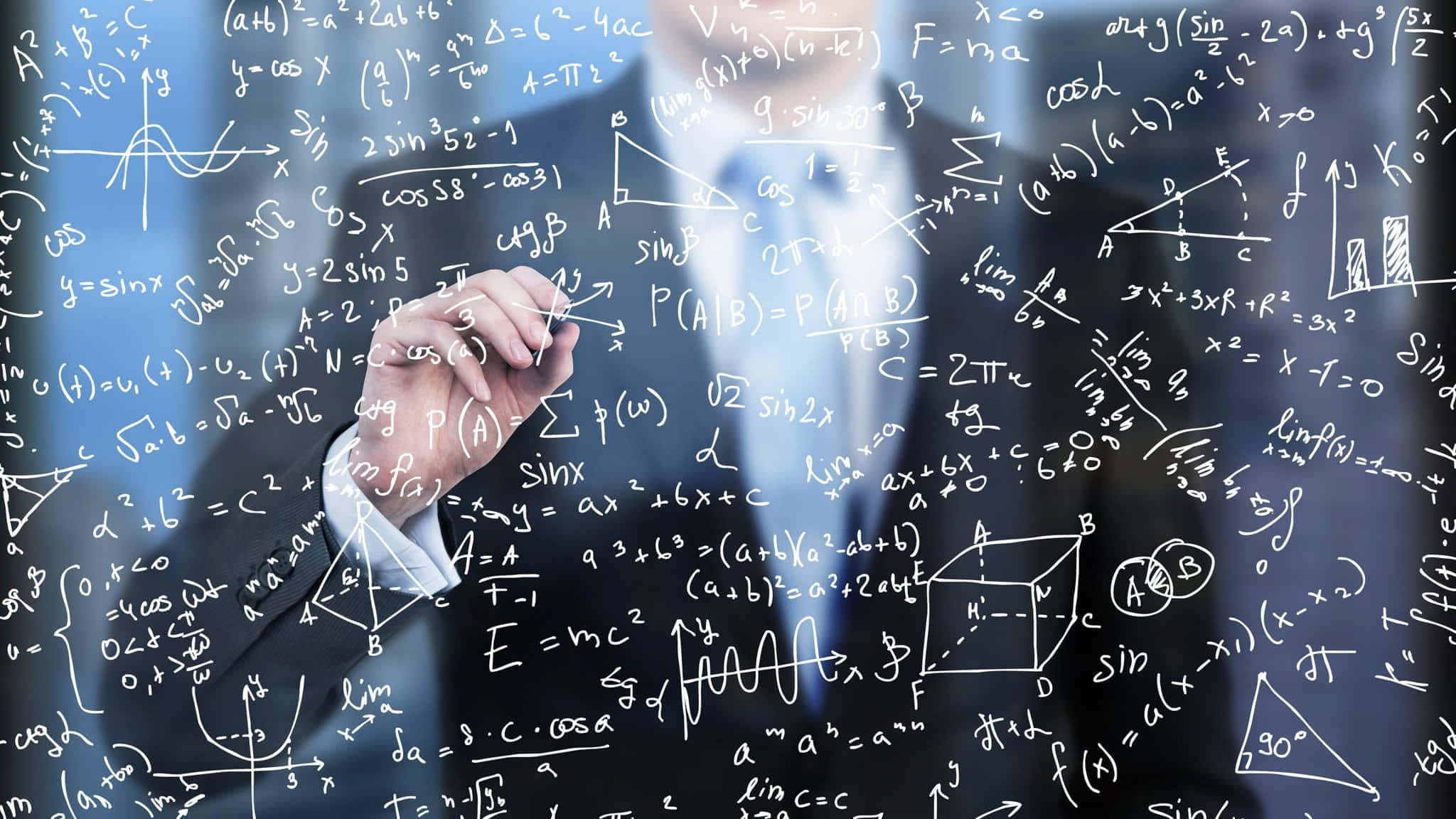 quantitative equations, transparent surface, mathematical formulas, Full HD Desktop Wallpaper