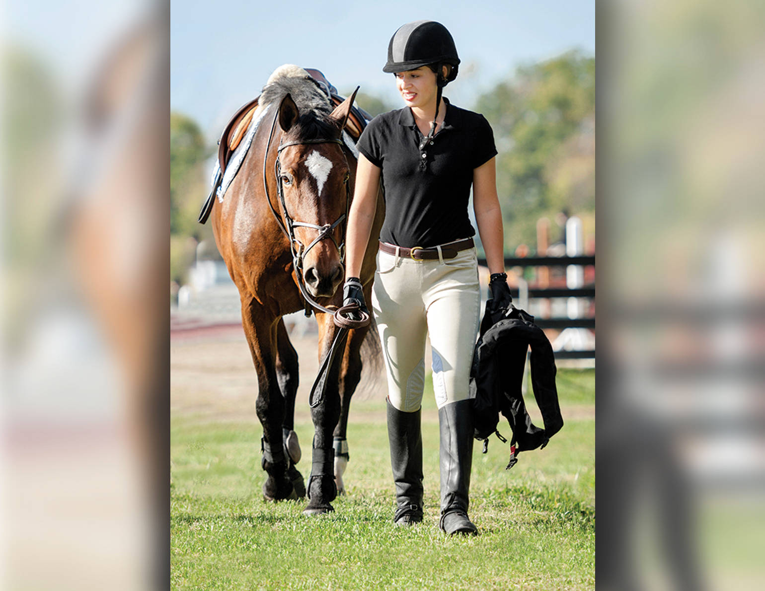 female equestrian, chestnut horse, white blaze, HD Desktop Wallpaper