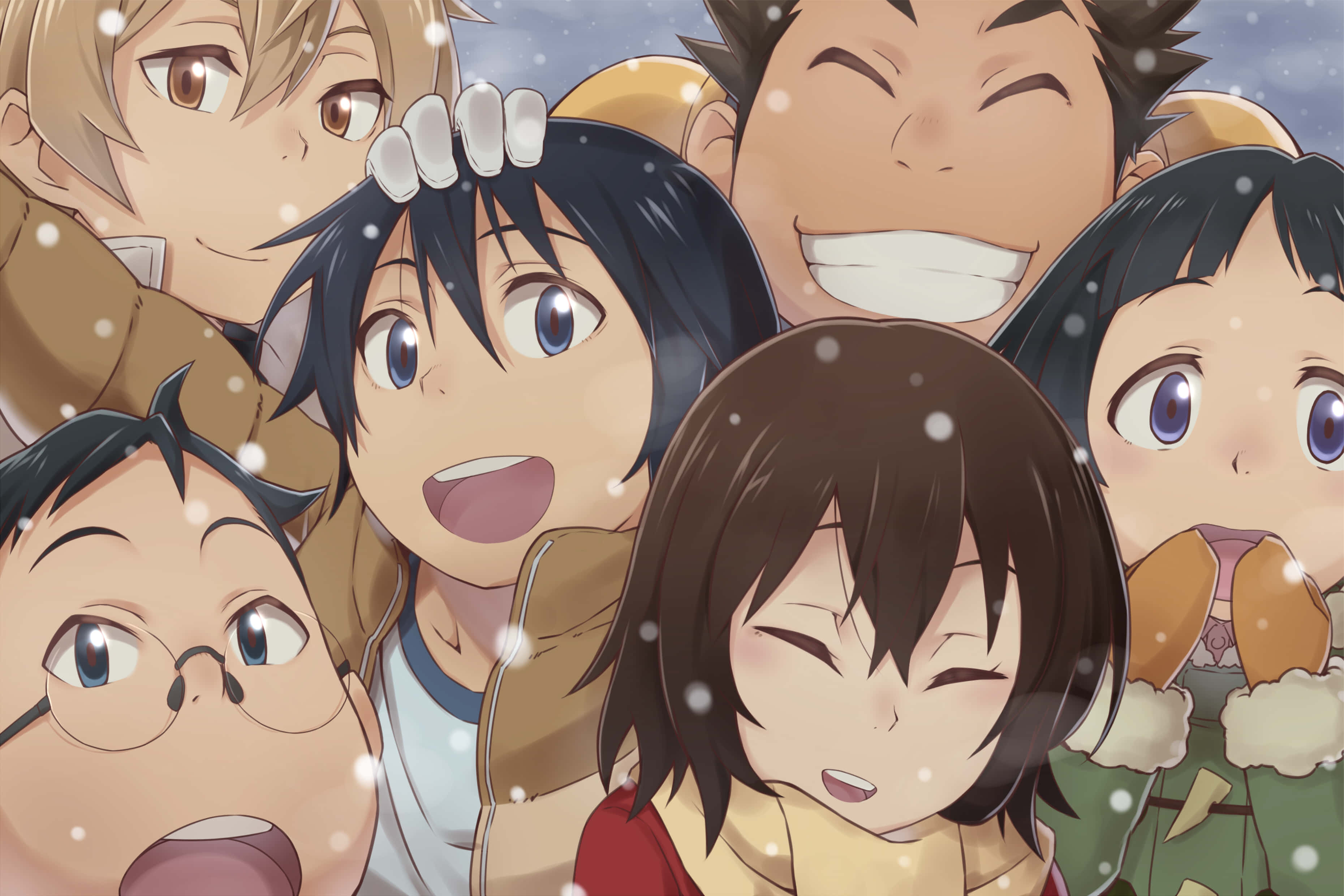 Erased 4K, snow, anime characters, 2K Desktop Wallpaper
