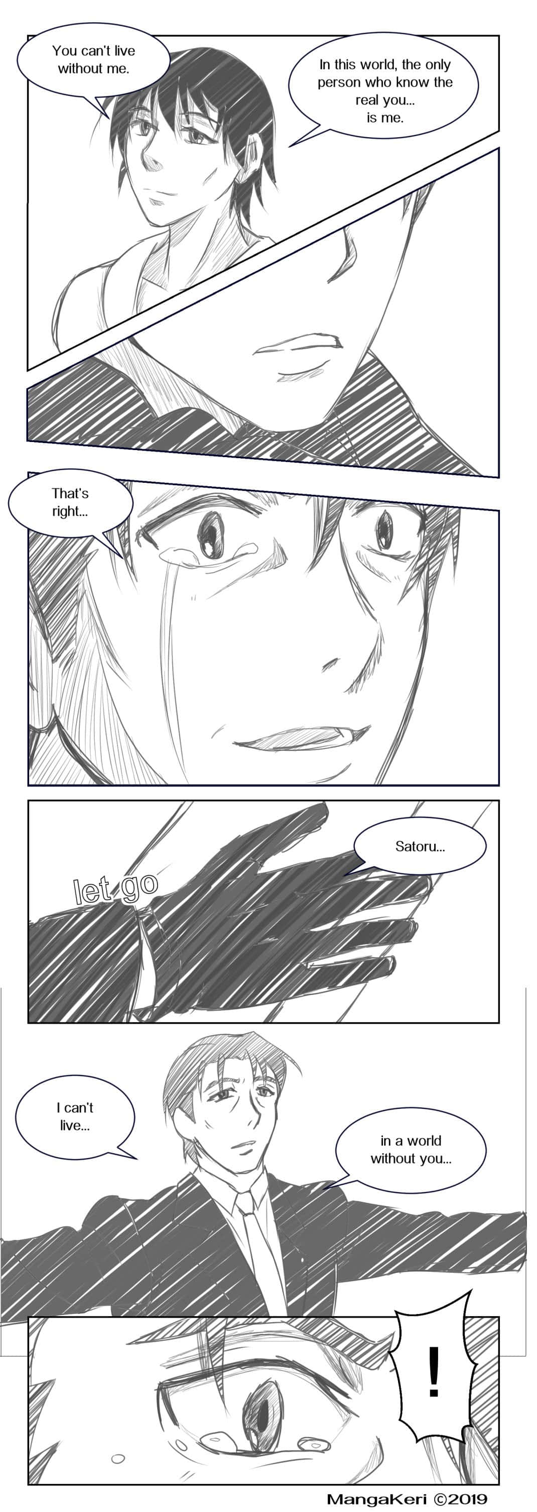 Erased, manga panel, black and white, 2K Phone Wallpaper