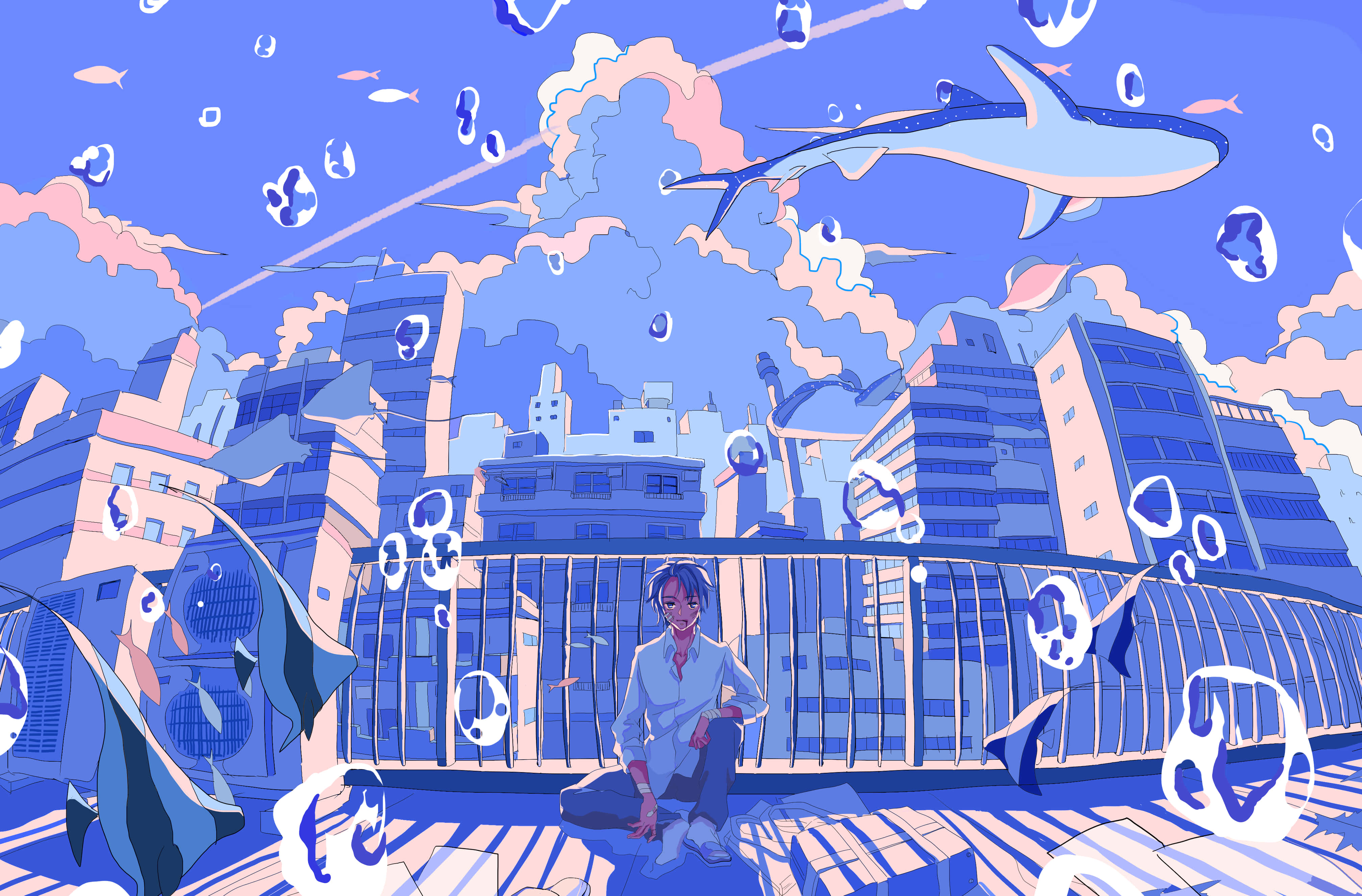 Erased 4K, rooftop, surreal blue cityscape, 4K Desktop Wallpaper