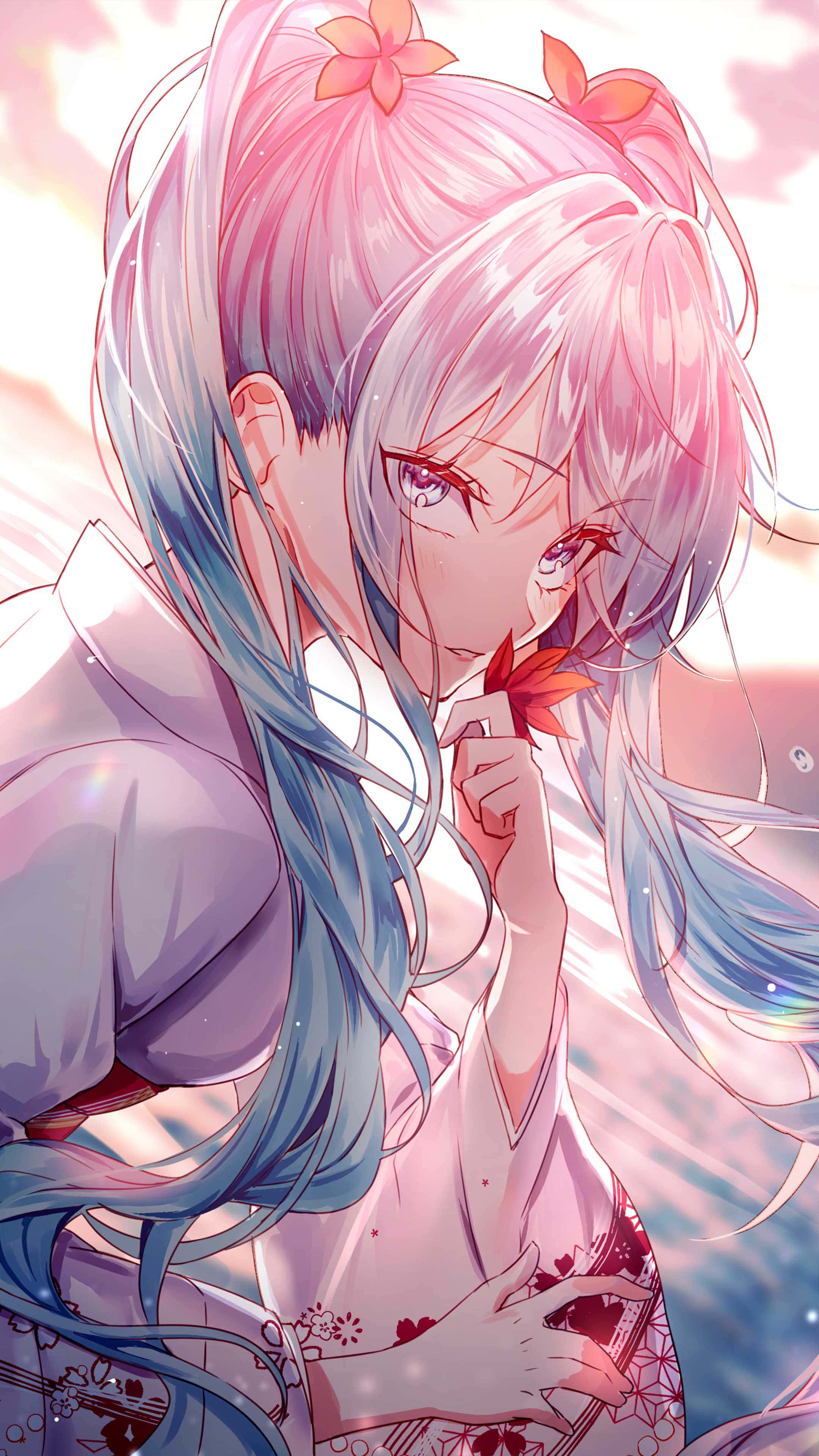 Erased, 4K, pink and blue hair, 4K Phone Wallpaper