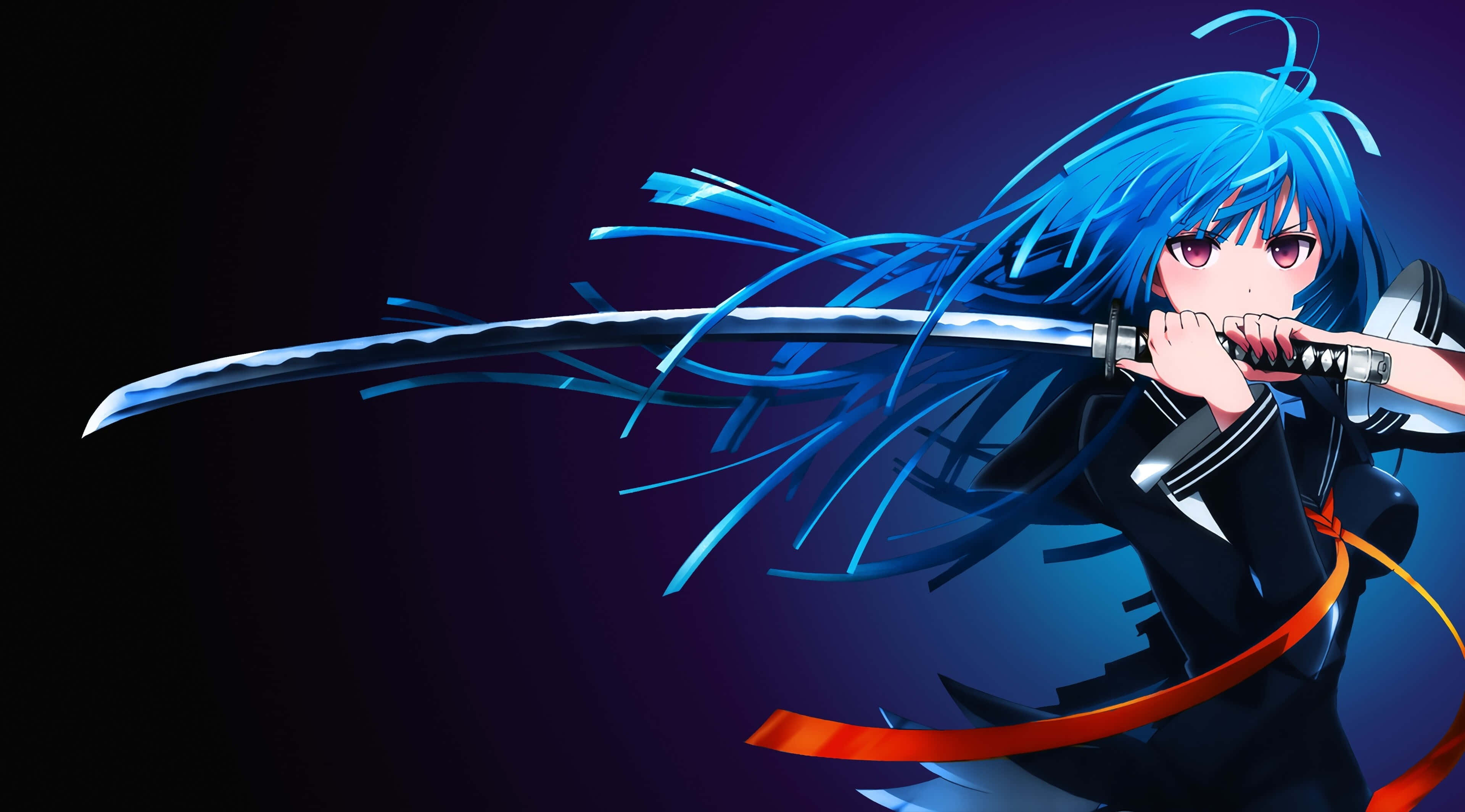 Erased 4K, blue-haired anime girl, katana, 4K Desktop Wallpaper