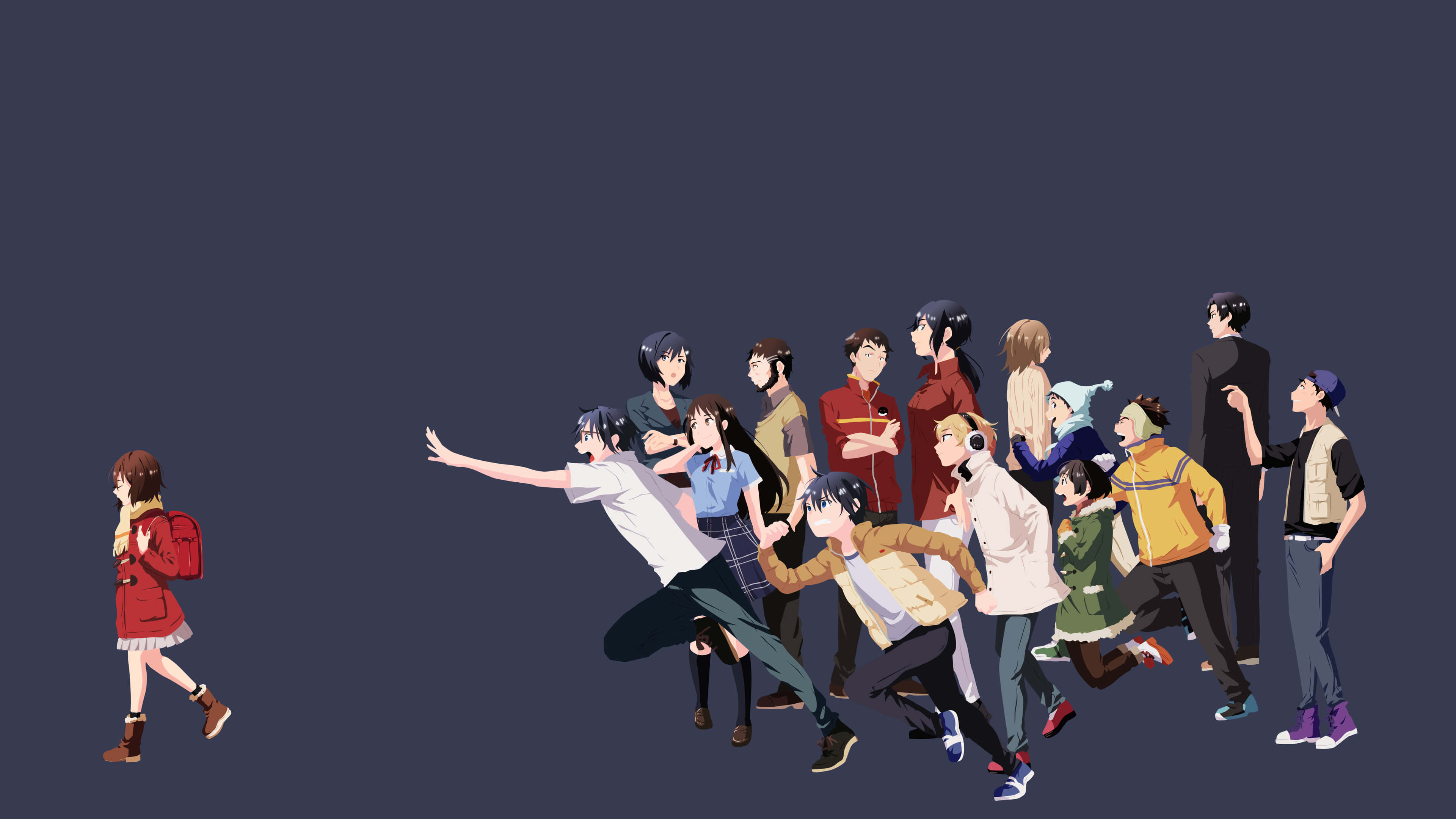 Erased 4K, red coat, anime teens, 4K Desktop Wallpaper