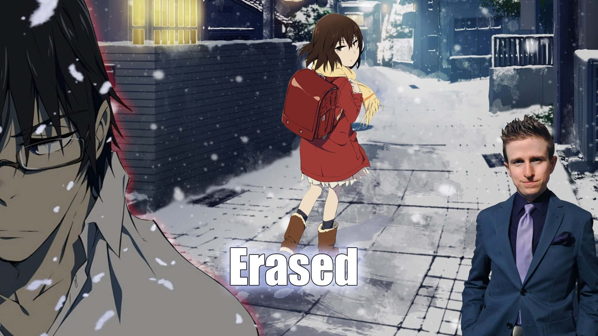 Erased, anime girl, red coat, Full HD Desktop Wallpaper