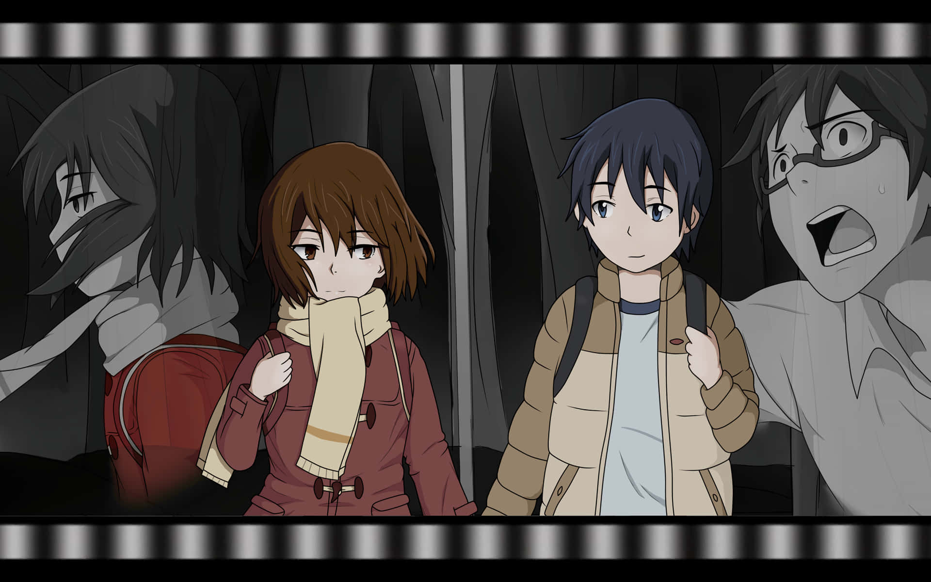 Erased Anime, anime characters, dark corridor, Full HD Desktop Wallpaper