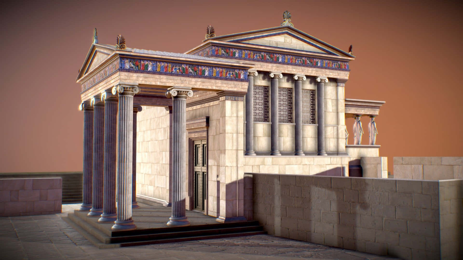 Erechtheion, ancient Greek temple, tall columns, Full HD Desktop Wallpaper