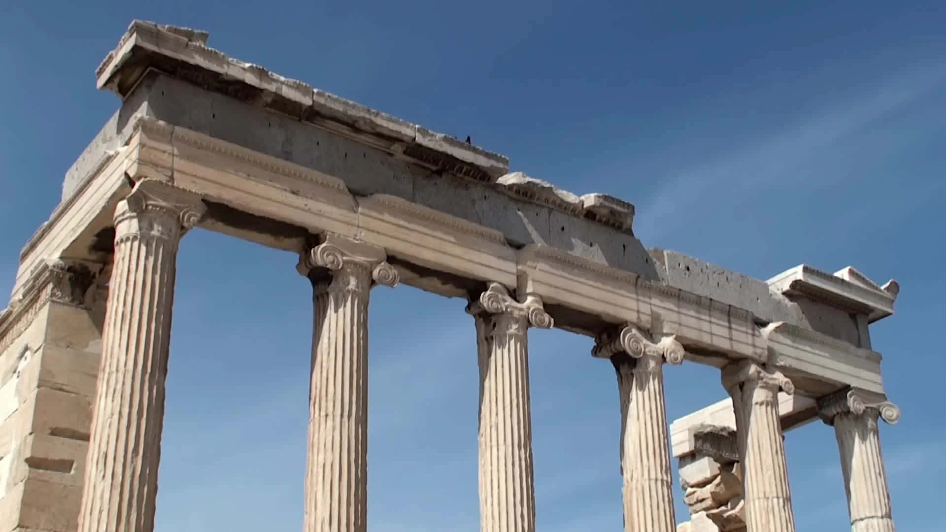 Erechtheion, ancient Greek temple columns, clear blue sky, Full HD Desktop Wallpaper